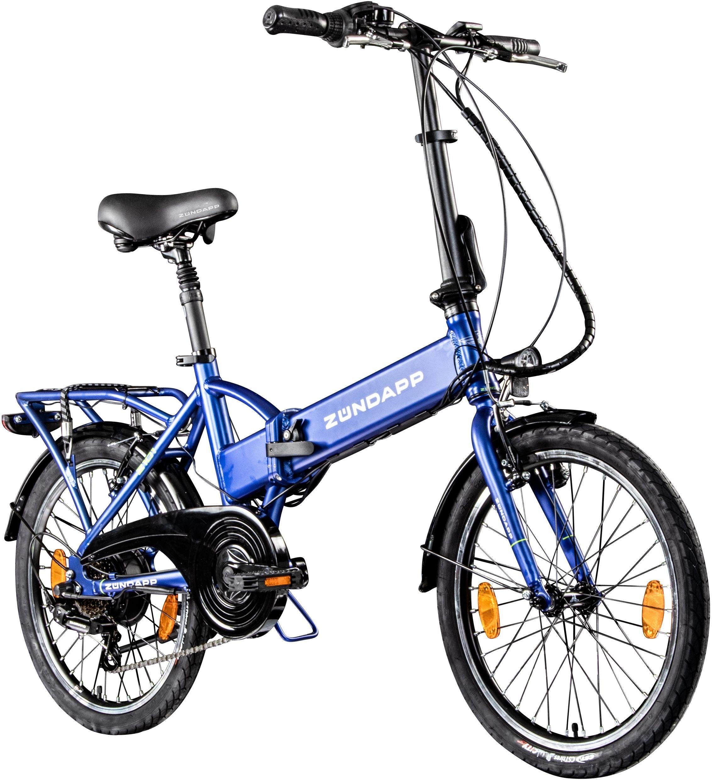 Zündapp E-Bike Klapprad Z101, 6 Gang Shimano Tourney Schaltwerk, Kettenschaltung, Heckmotor, 270 Wh, Pedelec, Elektrofahrrad für Damen u. Herren