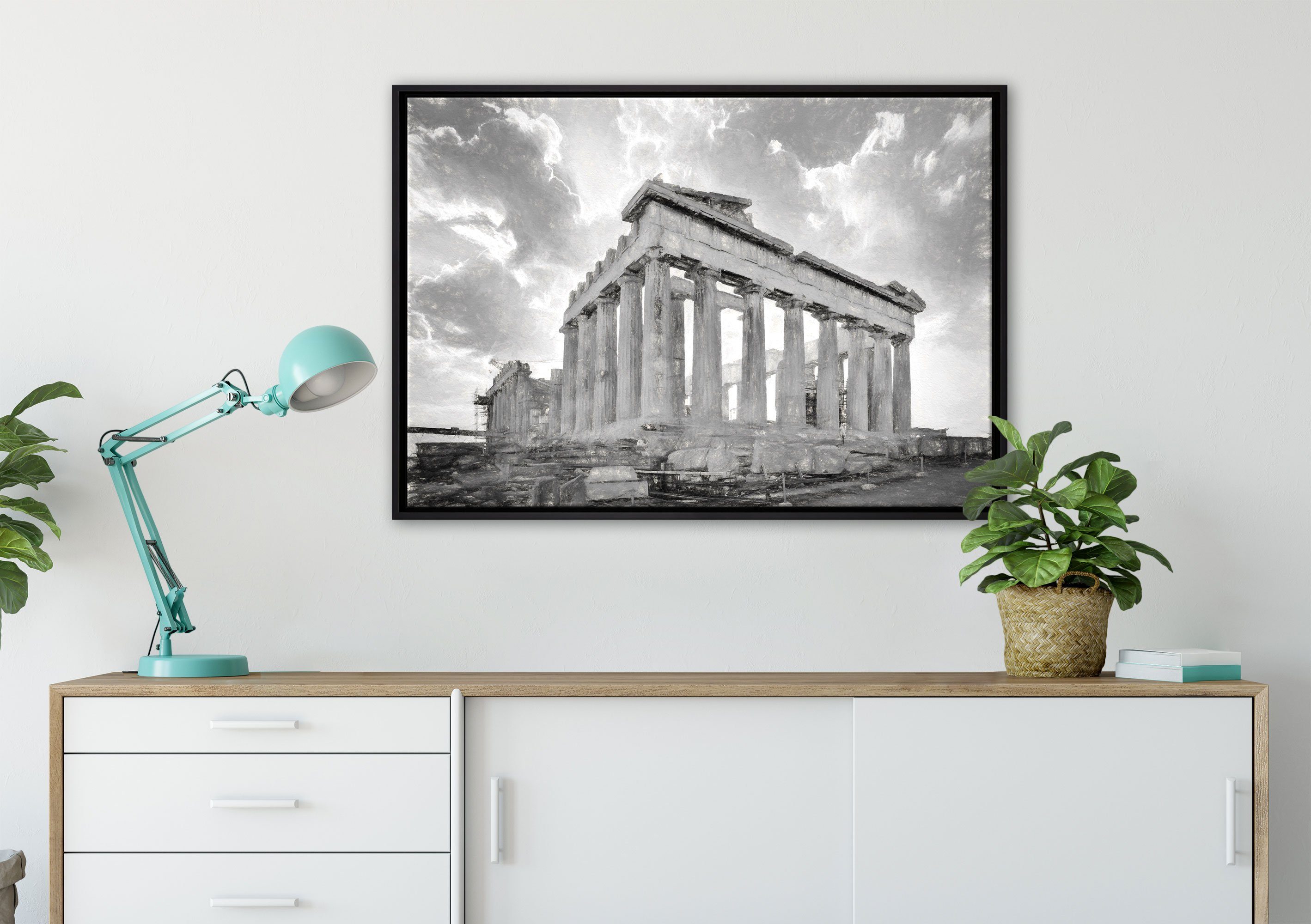 Pixxprint Leinwandbild Akropolis in Athen, Schattenfugen-Bilderrahmen (1 einem gefasst, fertig St), Zackenaufhänger in Leinwandbild inkl. Wanddekoration bespannt