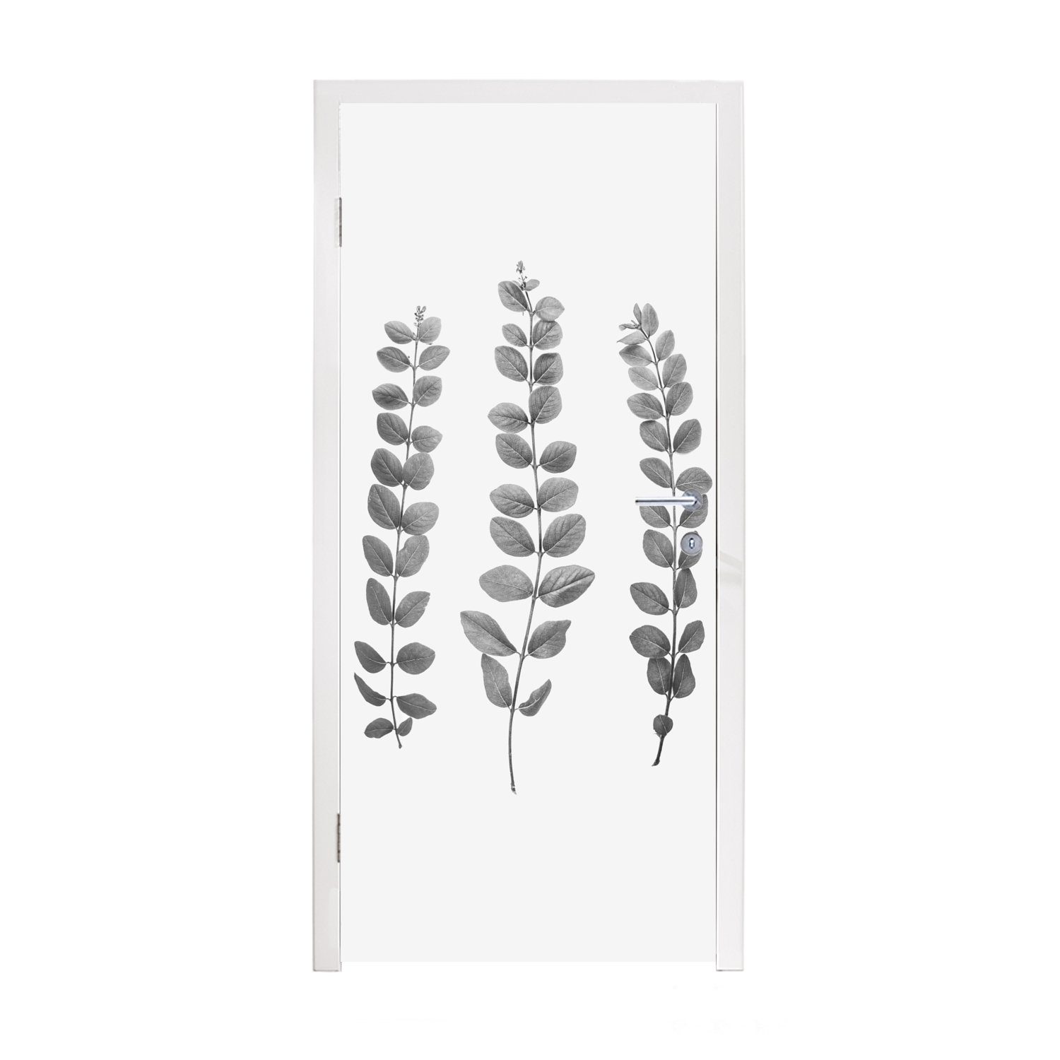MuchoWow Türtapete Pflanzen - Blätter - Natur - Weiß, Matt, bedruckt, (1 St), Fototapete für Tür, Türaufkleber, 75x205 cm | Türtapeten