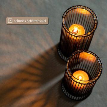 bremermann Kerzenhalter 2er-Set Kerzenhalter mit Glaseinsatz, Windlicht, Metall, schwarz matt