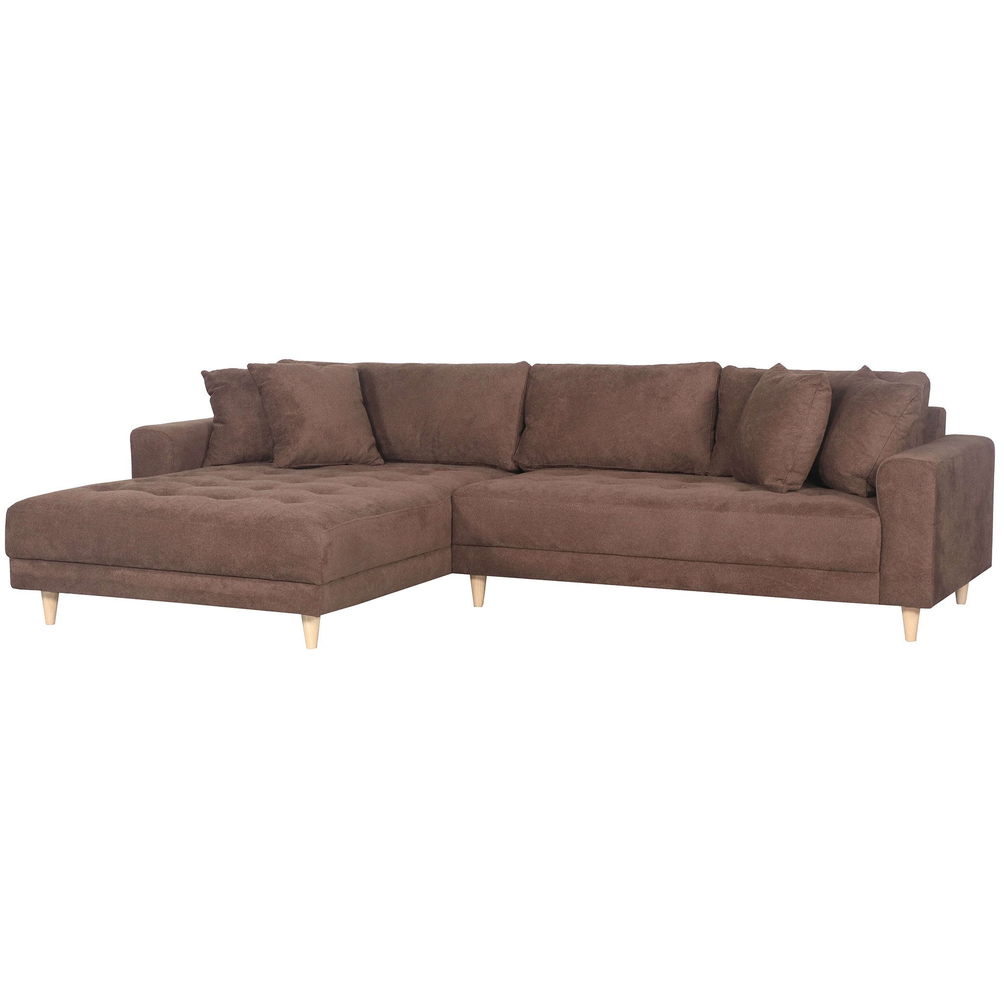 bene living Ecksofa Gorino inkl. Knuffelkissen - braun, Indoor-Möbelset 1 Teile, elegante Holzfüße - flache Arm- und Rückenlehne