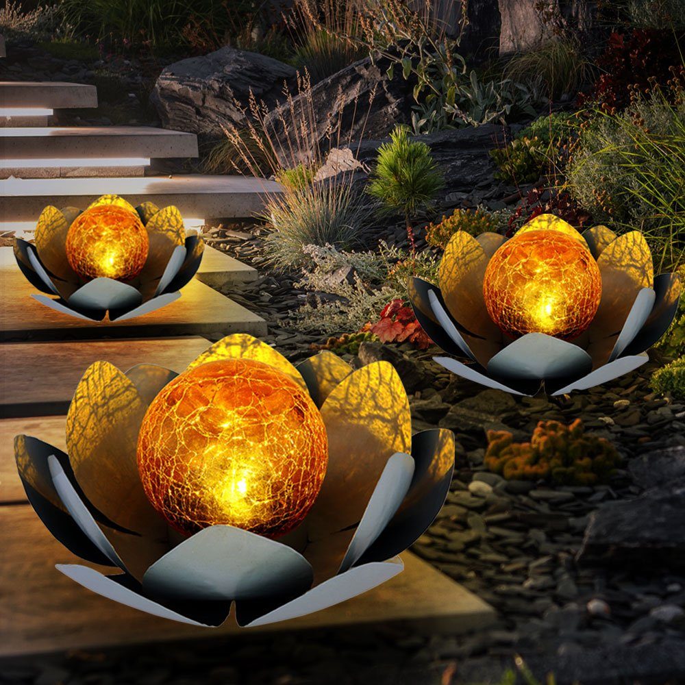 D fest LED-Leuchtmittel Lotusblüte Außenleuchte cm Globo Solarlampe 25 LED Warmweiß, verbaut, Gartenlampe Gartendeko grau Solarleuchte,