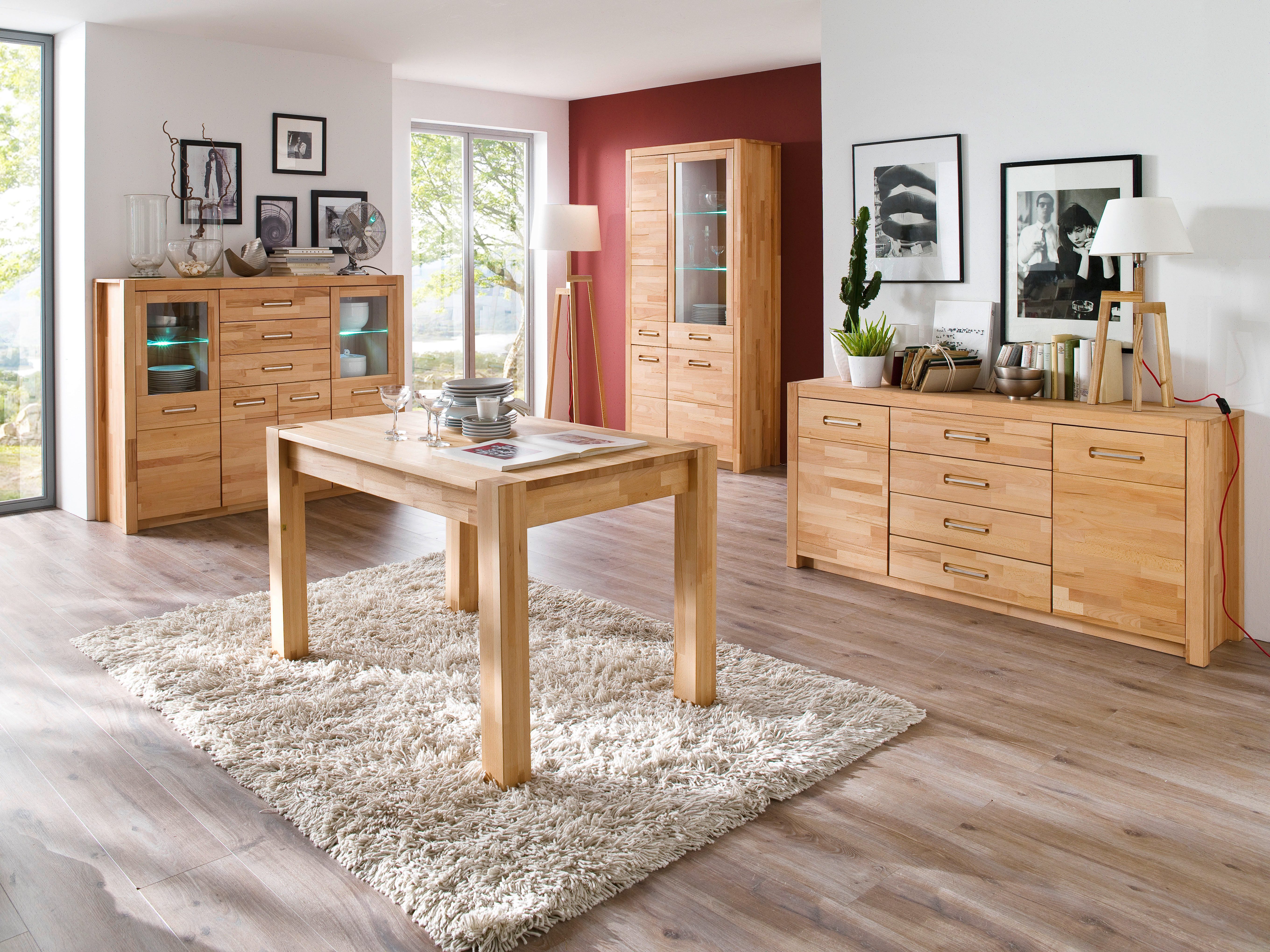 MCA living Highboard Fenja Schrank, Hochschrank, Hochkommode, Breite 163 cm (Set, 1 St., 1 Stück), Massivholz, 3 Schubkästen, 4 Türen, Made in Europe