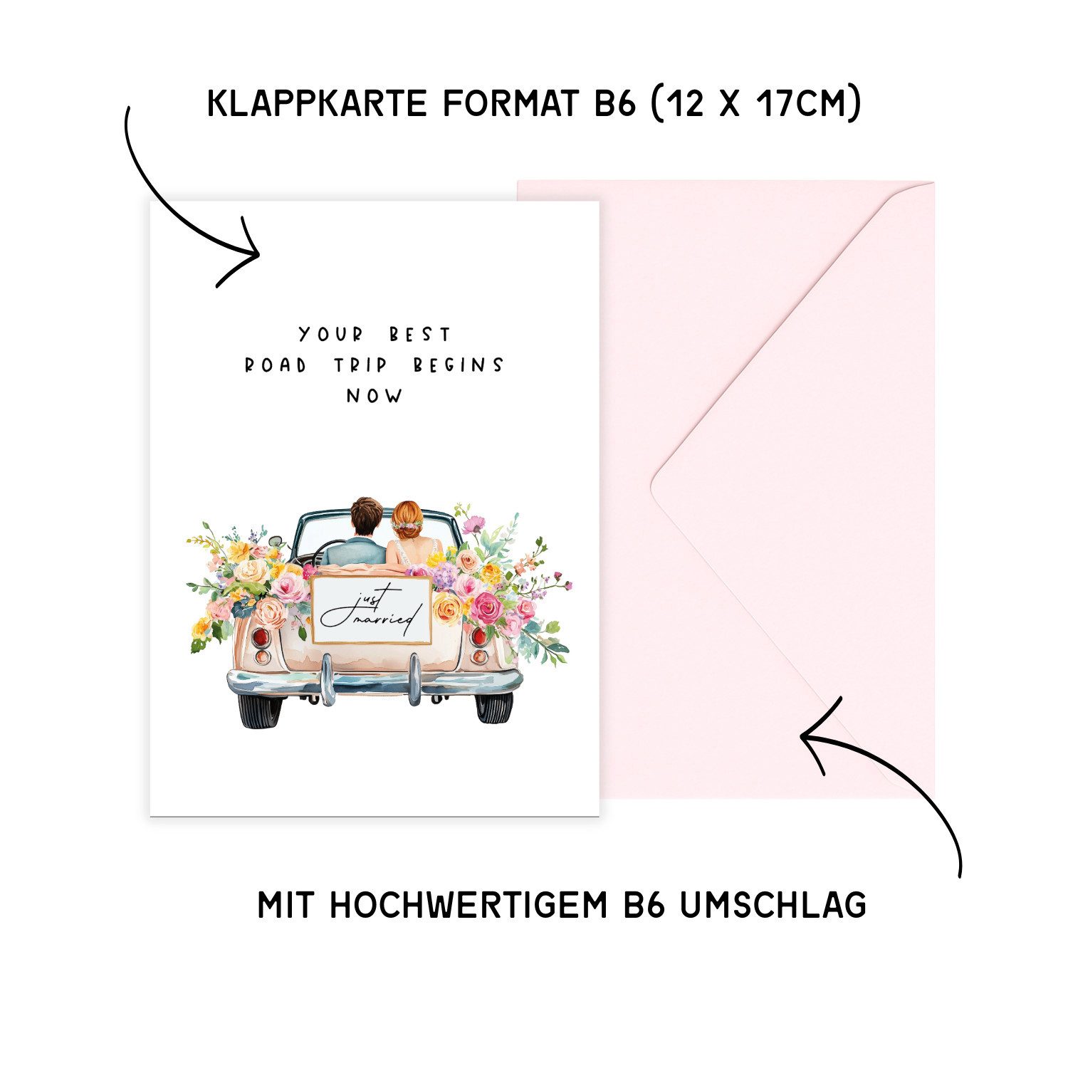 heaven+paper Hochzeitskarte Hochzeitskarte Road Trip mit DIN B6 mit Umschlag, hochwertig, Hergestellt in Deutschland
