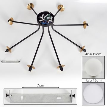 hofstein Deckenleuchte Deckenlampe aus Metall/Glas in Schwarz/Goldfarben/Weiß, ohne Leuchtmittel, retro Leuchte mit Glasschirmen (12cm, 15cm), 8xG9, ohne Leuchtmittel