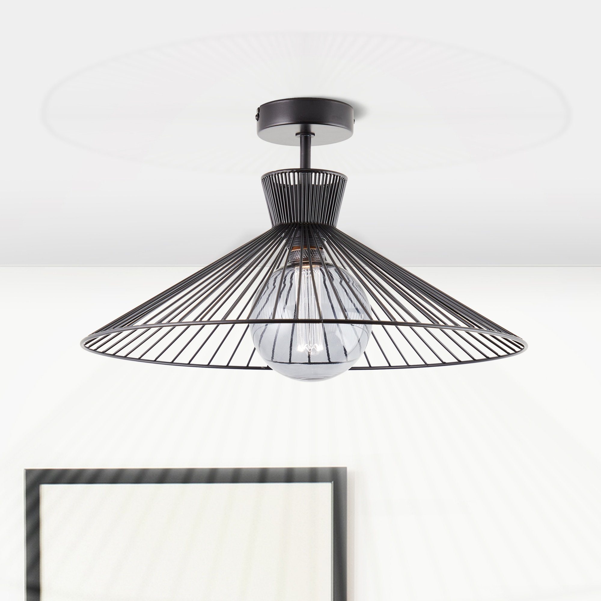 Lightbox Deckenleuchte, ohne Leuchtmittel, Retro Lampe, 25 x 45 cm, E27,  Metall, matt schwarz | Deckenlampen