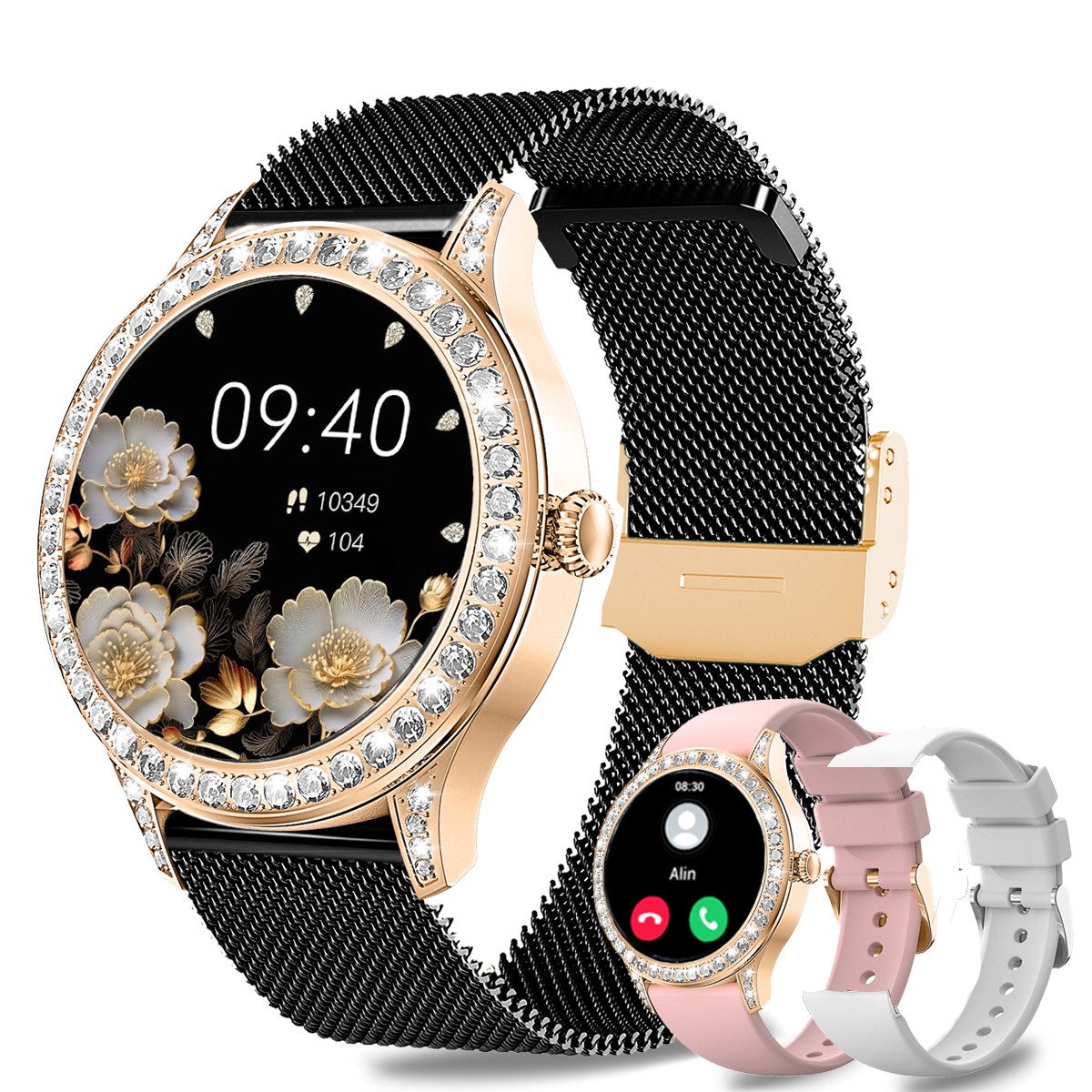 ANYSUN Smartwatch Damen mit Bluetooth-Anru/ mit 58 Diamanten Smartwatch (1,27 Zoll) Fitness Tracker Uhr für Damen Herren mit Schlafmonitor, IP68 Wasserdicht/120+ Sportmodi/Damen-Sportuhr für Android iOS