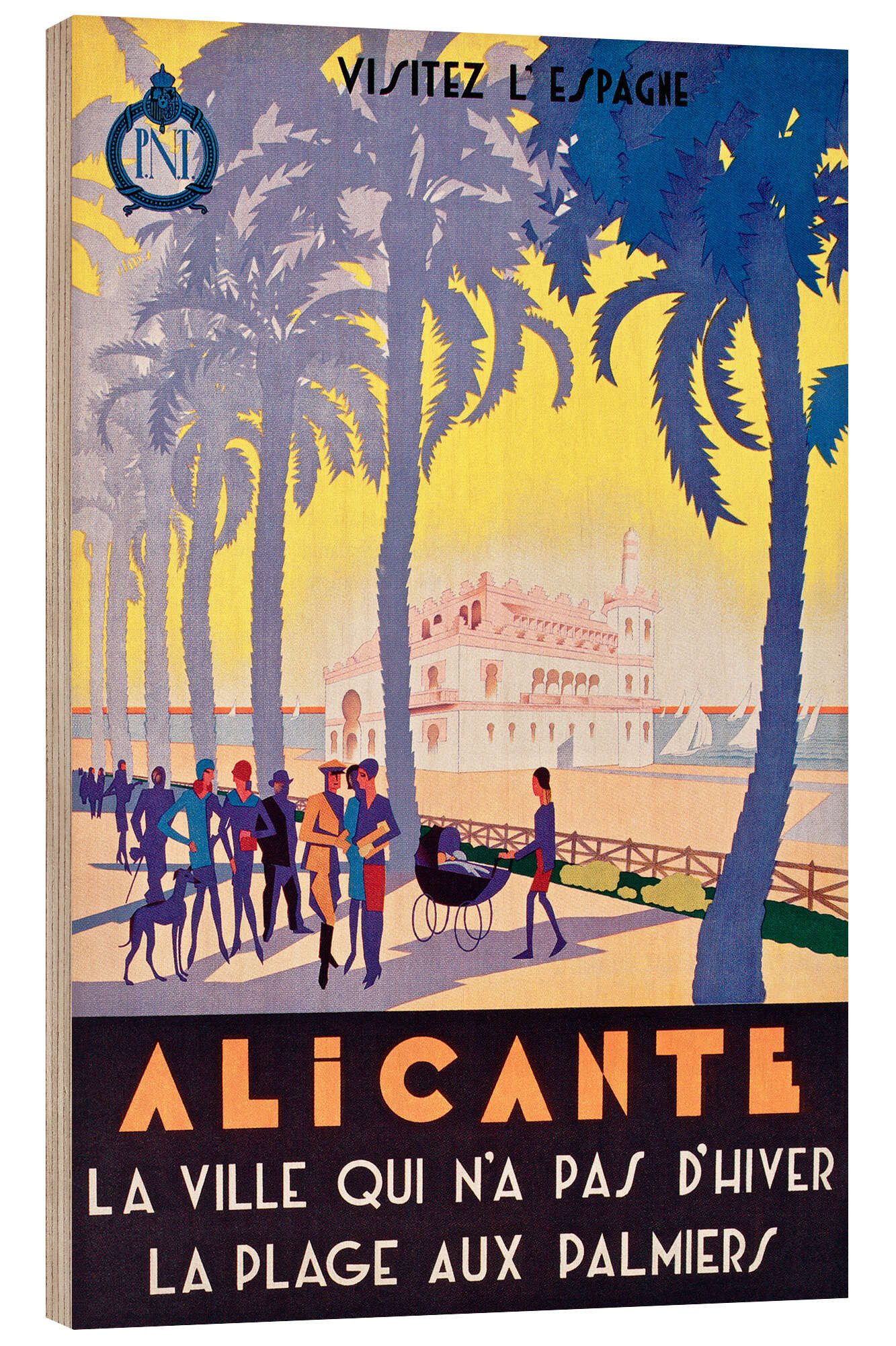 Posterlounge Holzbild Vintage Travel Collection, Alicante (französisch), Vintage Illustration