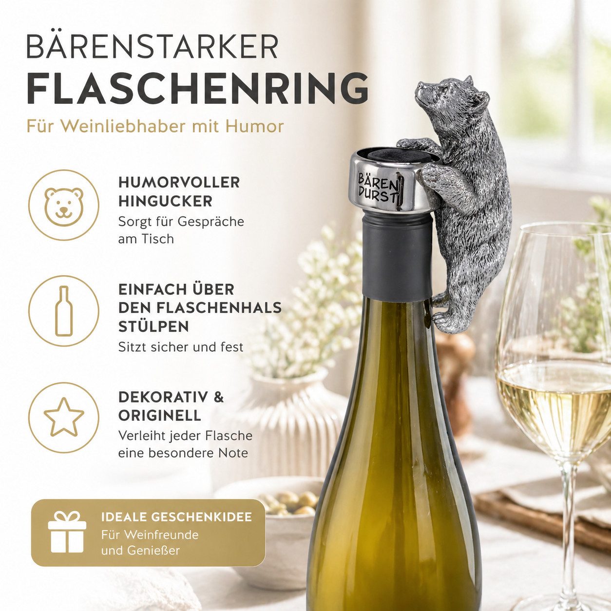 Gehlmann Flaschenverschluss Flaschenring Bär Silber - Bärendurst