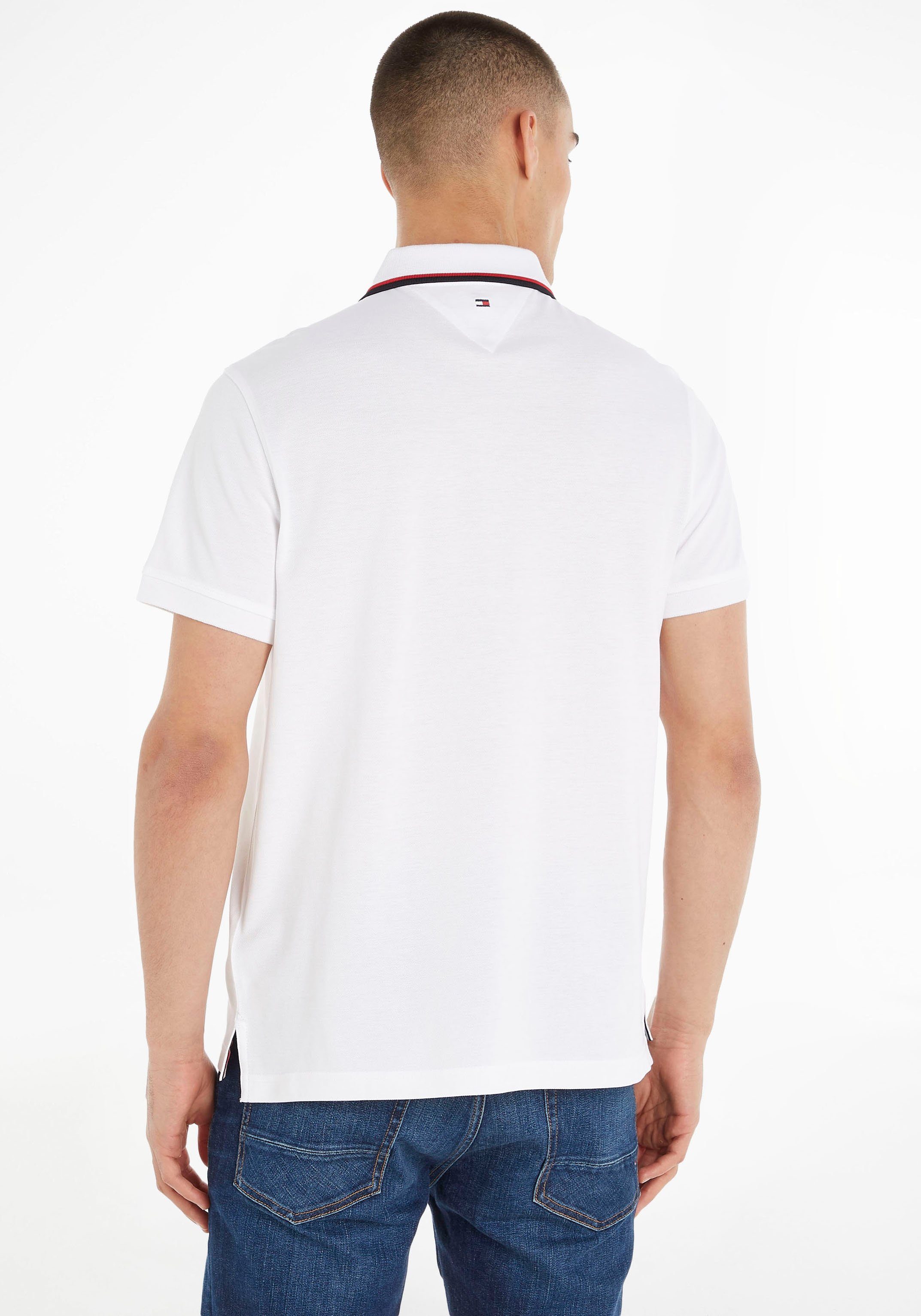 Tommy Hilfiger White am BRAND Poloshirt Logotape Kragen mit REG POLO LOVE LOGO