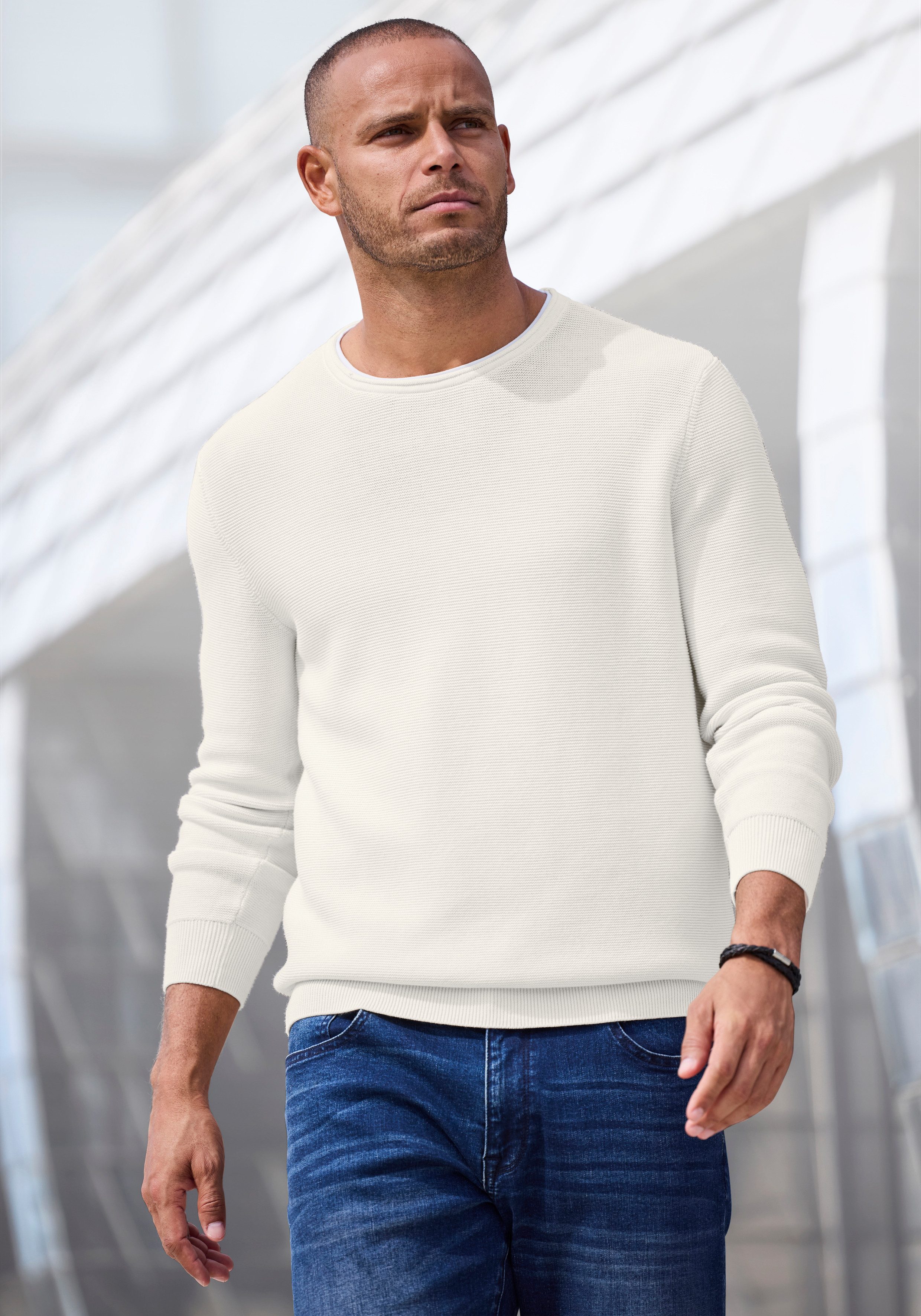 AUTHENTIC LE JOGGER Strickpullover mit Double-Layer Optik, Pullover aus reiner Baumwolle