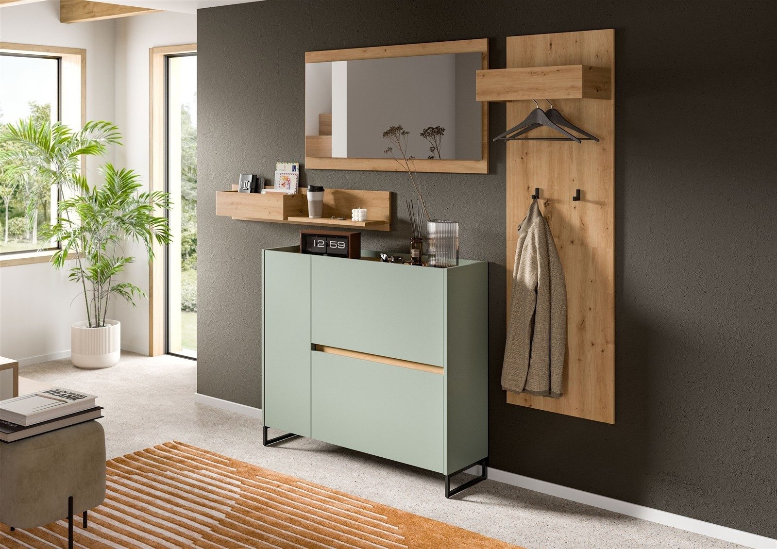 freiraum Garderoben-Set Drive, in Salbei - 192x175x32cm (BxHxT)