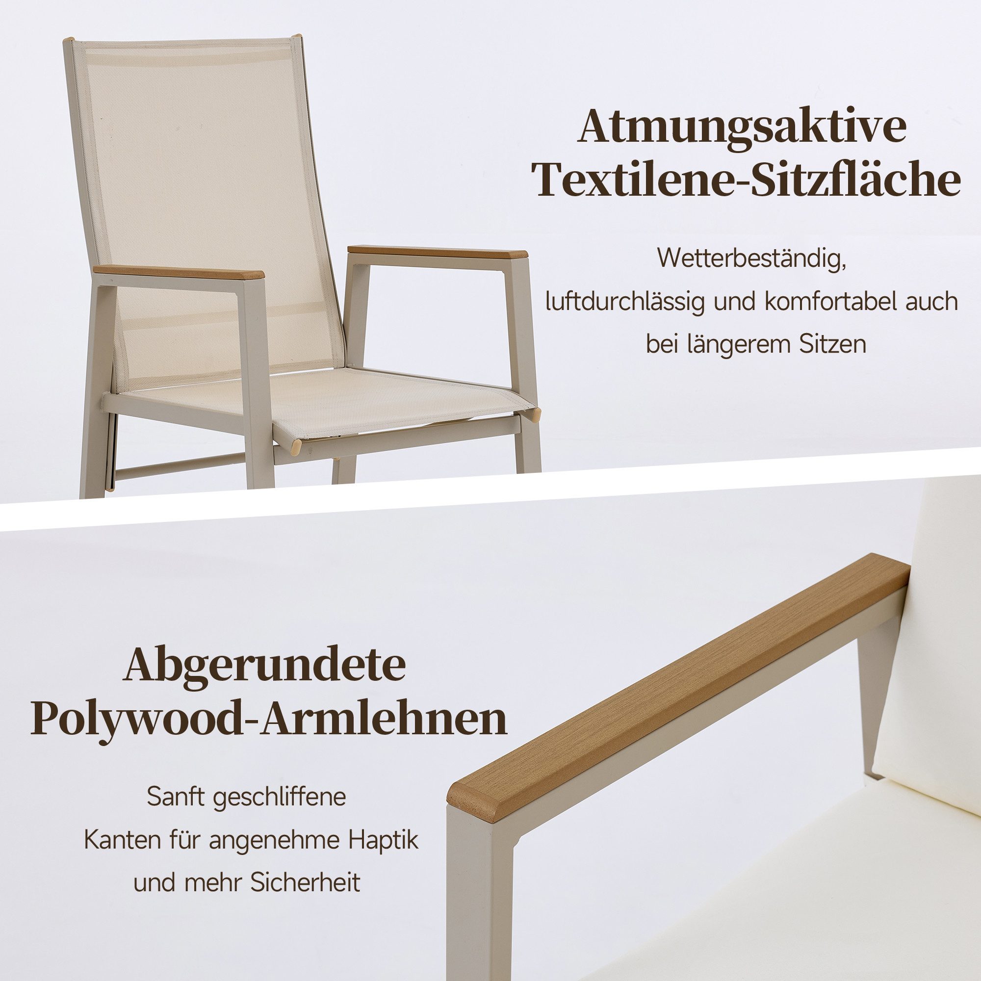 Flieks Garten-Essgruppe, (5-tlg), 4-Sitzer Gartenmöbel, 1 Tisch und 4 Stühlen, Tischplatte aus Kunstholz