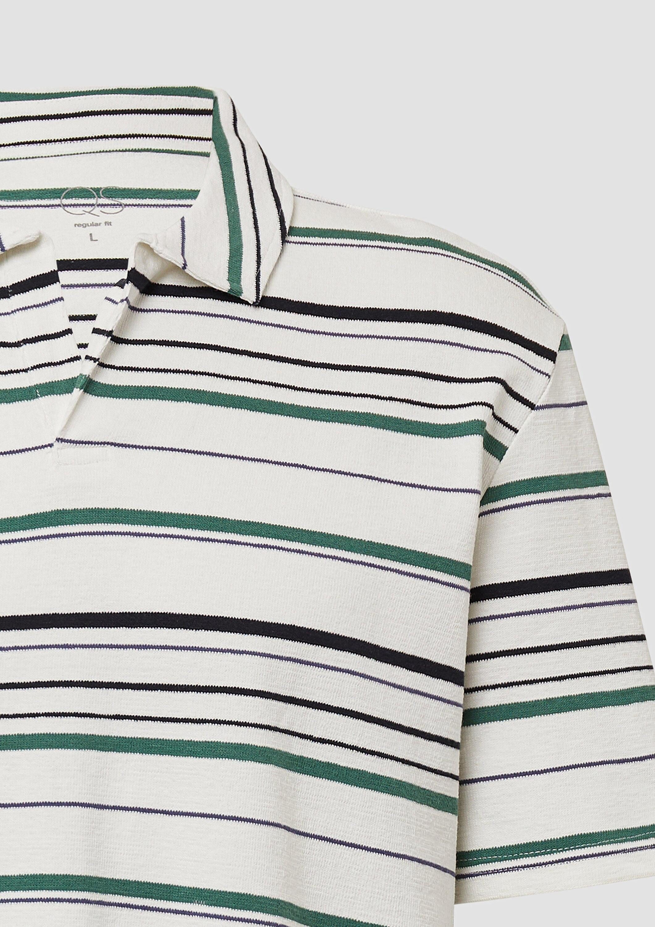 QS Kurzarmshirt Polo-Shirt Gestreiftes Polo-T-Shirt aus schwerem Jersey