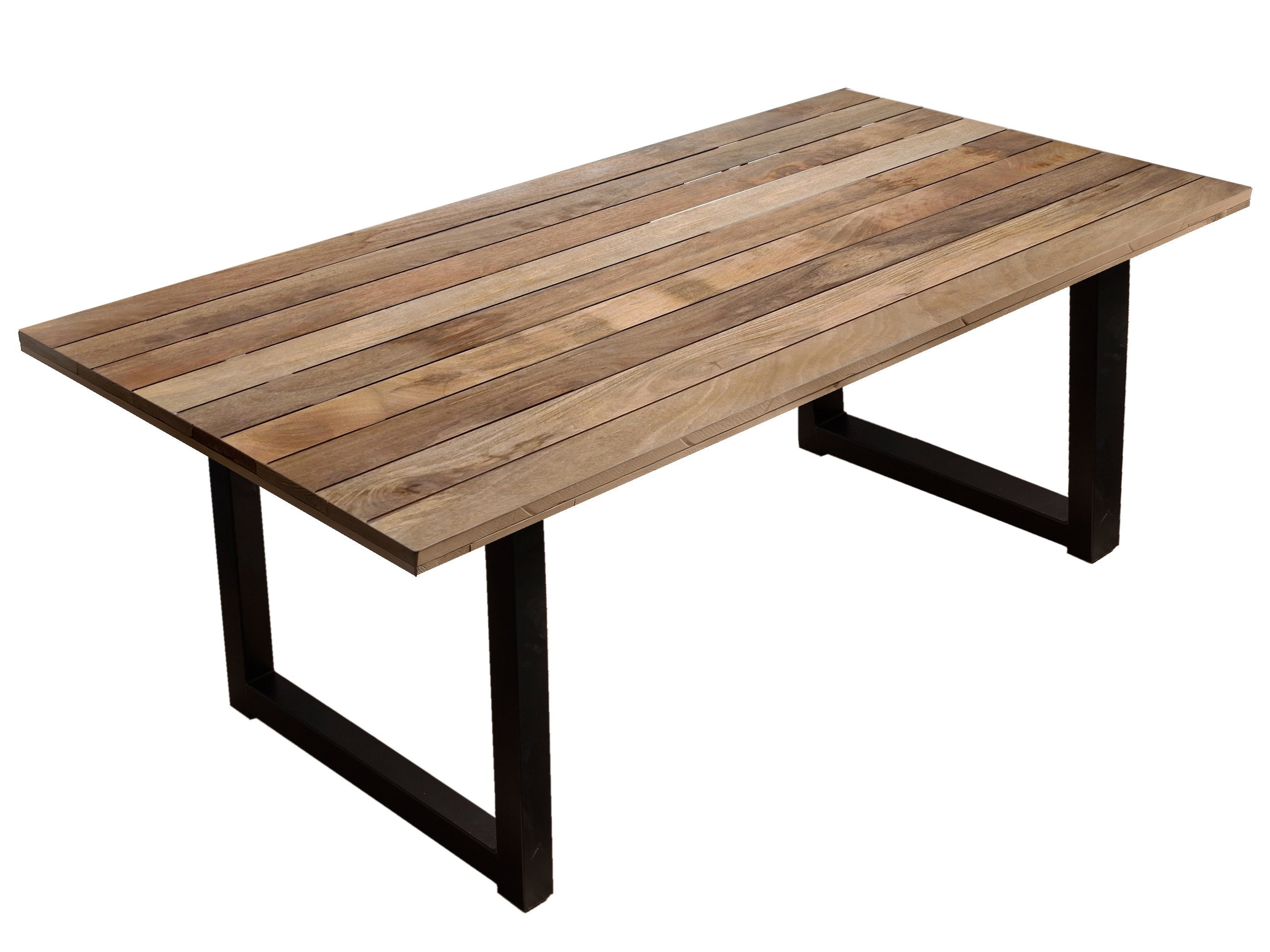 TPFLiving Esstisch WILLIAM - Esszimmertisch, Platte Mango, Gestell Metall (Hochwertiger Küchentisch mit stylischem Kufengestell, 1-St., Designertisch, natur, Gestell antikschwarz), Tisch Esszimmer - Maße (BxHxT): 200x77x100 cm - Plattenstärke: 4,3 cm