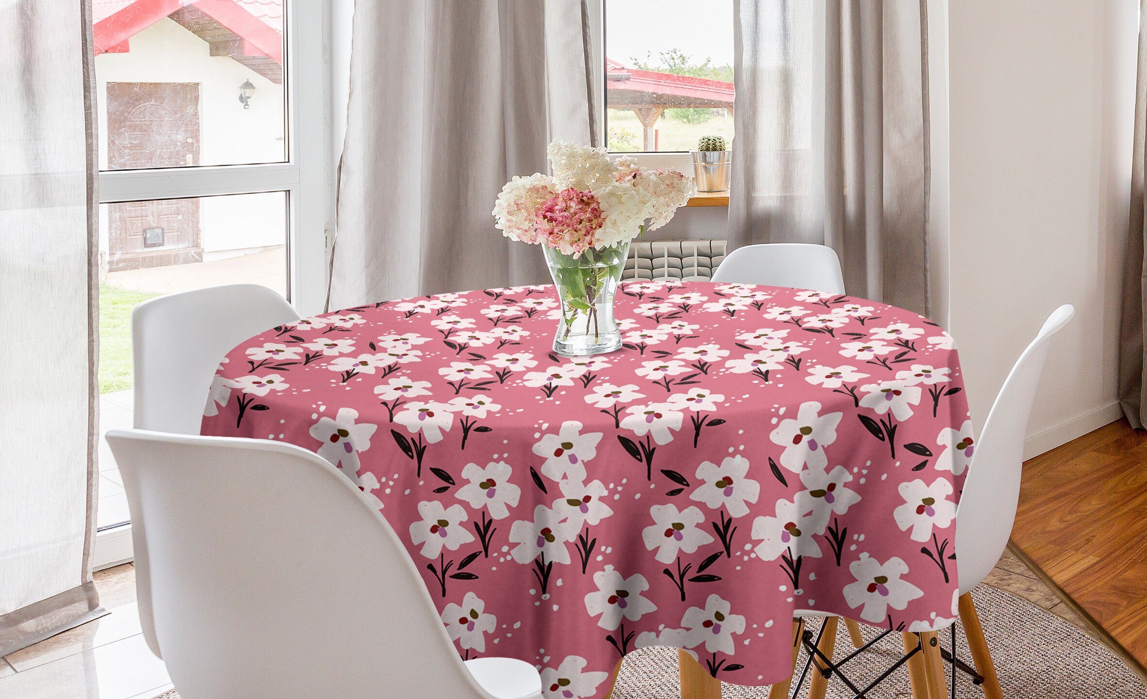 Abakuhaus Tischdecke Kreis Tischdecke Abdeckung für Esszimmer Küche Dekoration, Blumen Hand gezeichnete Blumen