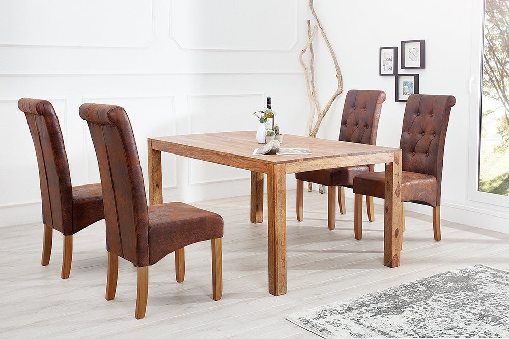 riess-ambiente Esszimmerstuhl CASA vintage braun/natur - Microfaser-Bezug, Massivholzbeine aus Pinie, bequeme Polsterung & Knopfheftung - ideal für Deinen Chesterfield-Look