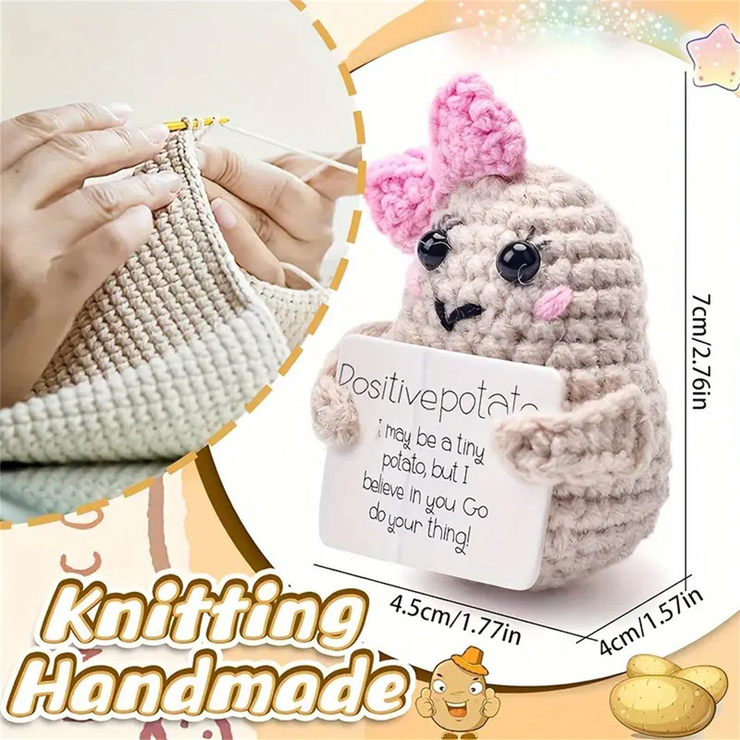 feinlux Minipuppe Pocket Hug Positive Kartoffel (Packung, Das perfekte Geschenk), Positive Energy Mini-Puppe