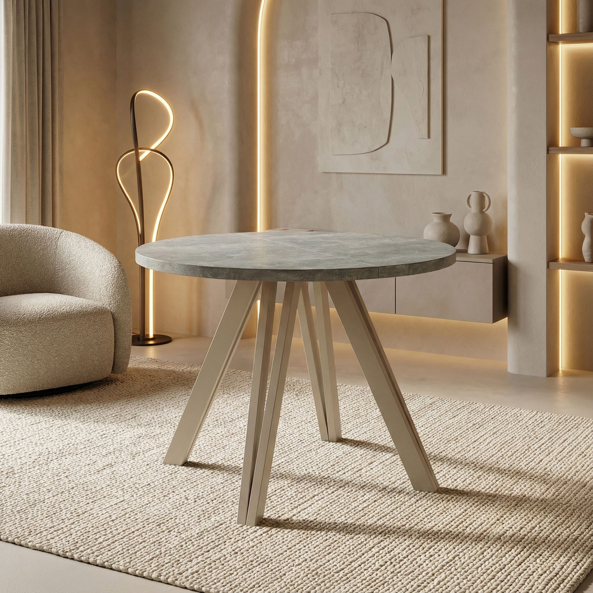 WFL GROUP Esstisch Ravano ausziehbar rund modern mit Holzbeinen in Kaschmir (MADE IN EU, drei Größen – 100 cm, ausziehbar auf 140/180 cm), platzsparender Tisch für kleine Küche, Esszimmer oder Wohnzimmer