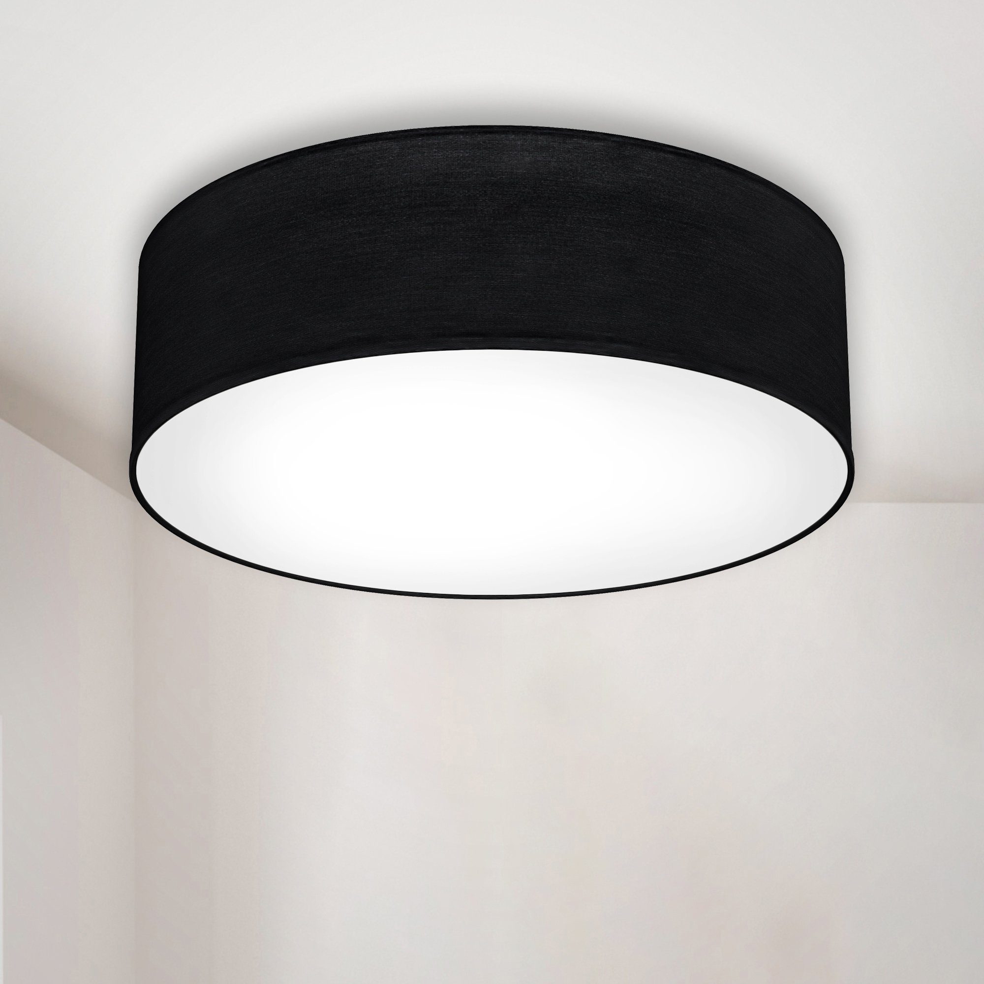 B.K.Licht LED Deckenleuchte, ohne Leuchtmittel, schwarz, Schlafzimmer, Wohnzimmer Textil Lampenschirm, Deckenlampe