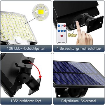 Vicbuy LED Solarleuchte IP65 Wasserdicht Bewegungssensor 4 Modi, LED fest integriert, Besondere Merkmale Solarlampen für Außen, 106 LED Solarleuchte Aussen mit Bewegungsmelder, 120°Beleuchtungswinkel, Solar Wandleuchte für Garten mit 5m Kabel