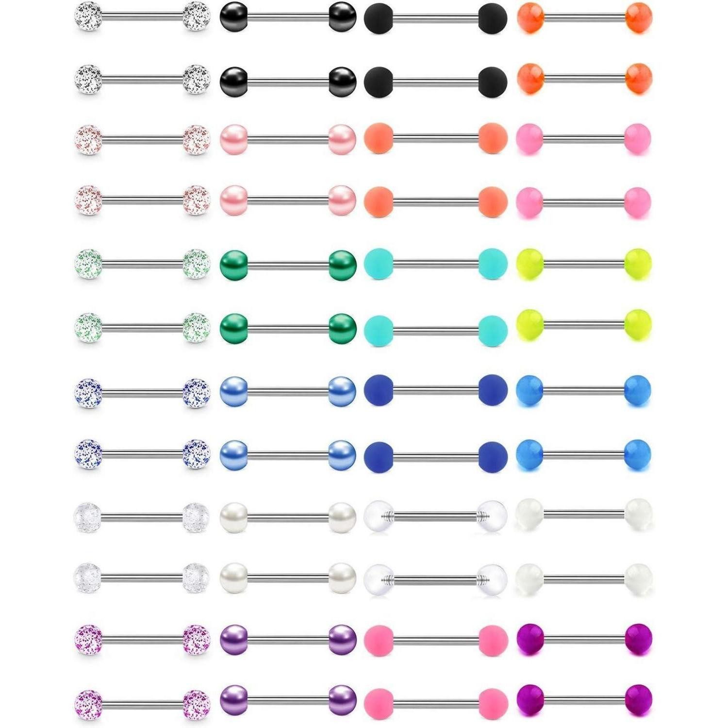 LAURITAMI Brustwarzenpiercing 14G Zungenpiercing Brustwarzenpiercing Flexibel Acryl Leuchtet Dunkeln