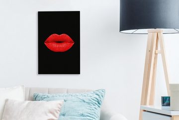 OneMillionCanvasses® Leinwandbild Lippen - Rot - Schwarz, (1 St), Leinwandbild fertig bespannt inkl. Zackenaufhänger, Gemälde, 20x30 cm