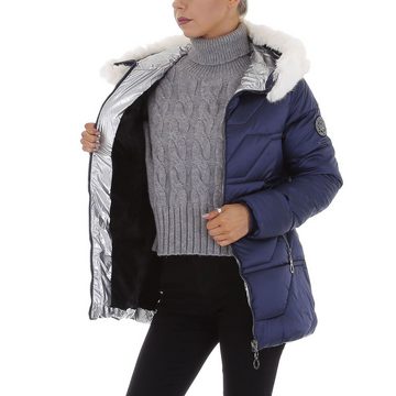 Ital-Design Steppjacke Damen Freizeit Kapuze Gefüttert Winterjacke in Blau