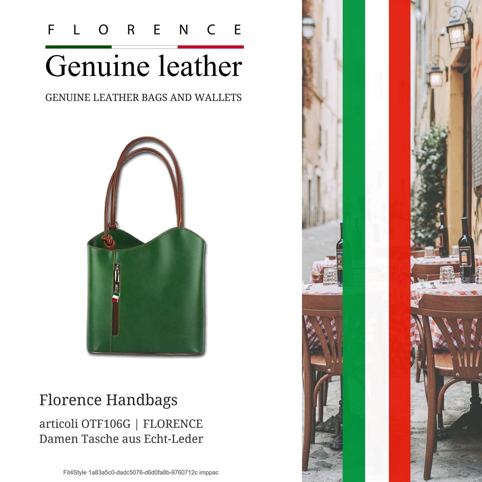 FLORENCE Schultertasche Florence 2in1 Echtleder Damen Handtasche (Schultertasche, Schultertasche), Damen Tasche Echtleder grün, braun, Made-In Italy