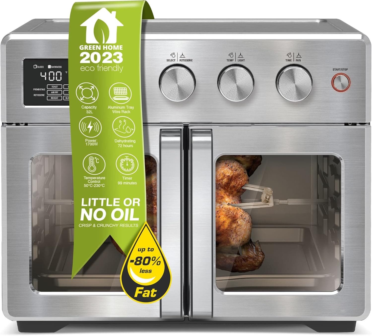 Minibackofen 12in1 Heißluftofen 32L 6 kg Pommes Heißluftfritteuse 1700 W Airfryer