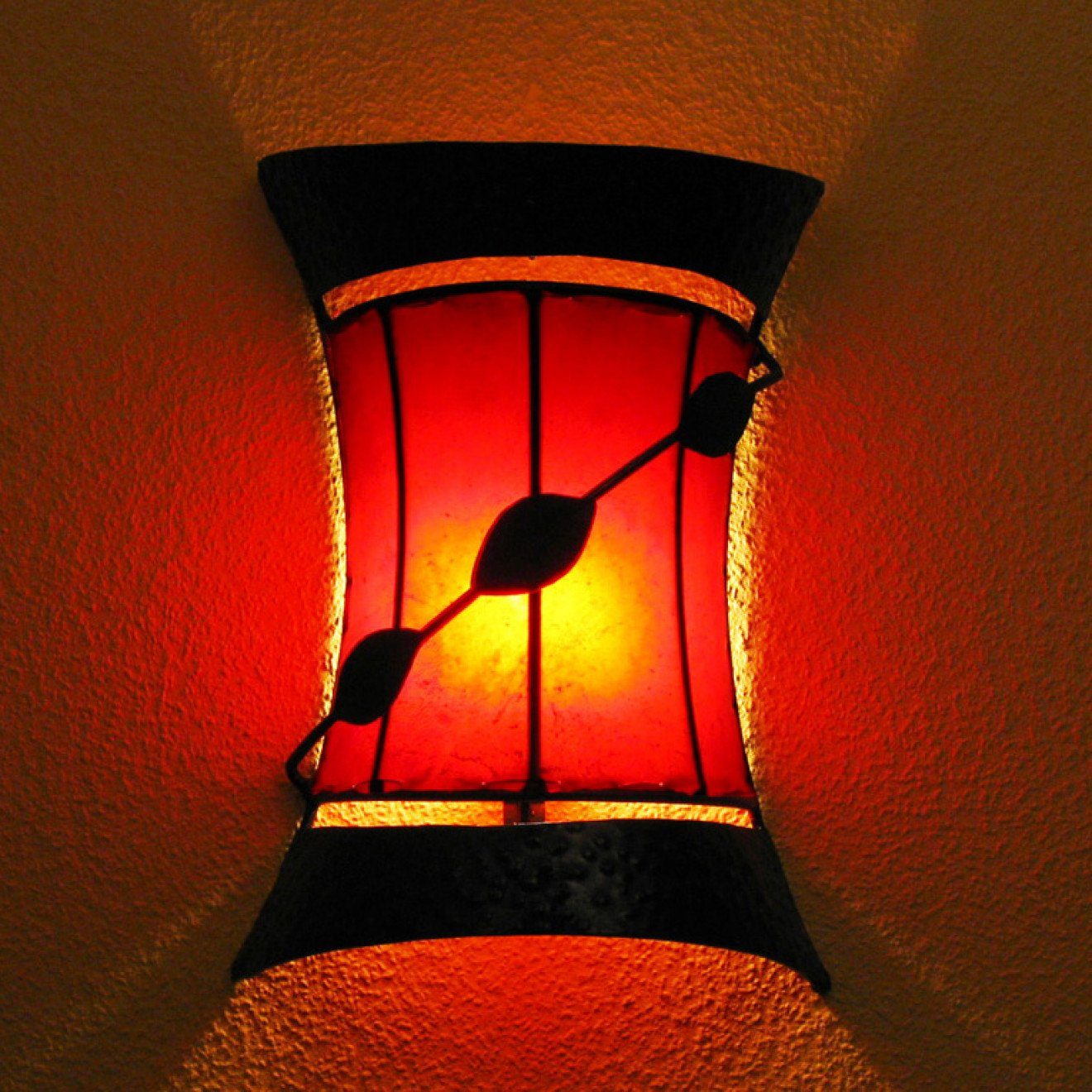 l-artisan Wandleuchte, Marokkanische Leder Wandlampe, Orientalische Wandschirm WARDA Rot