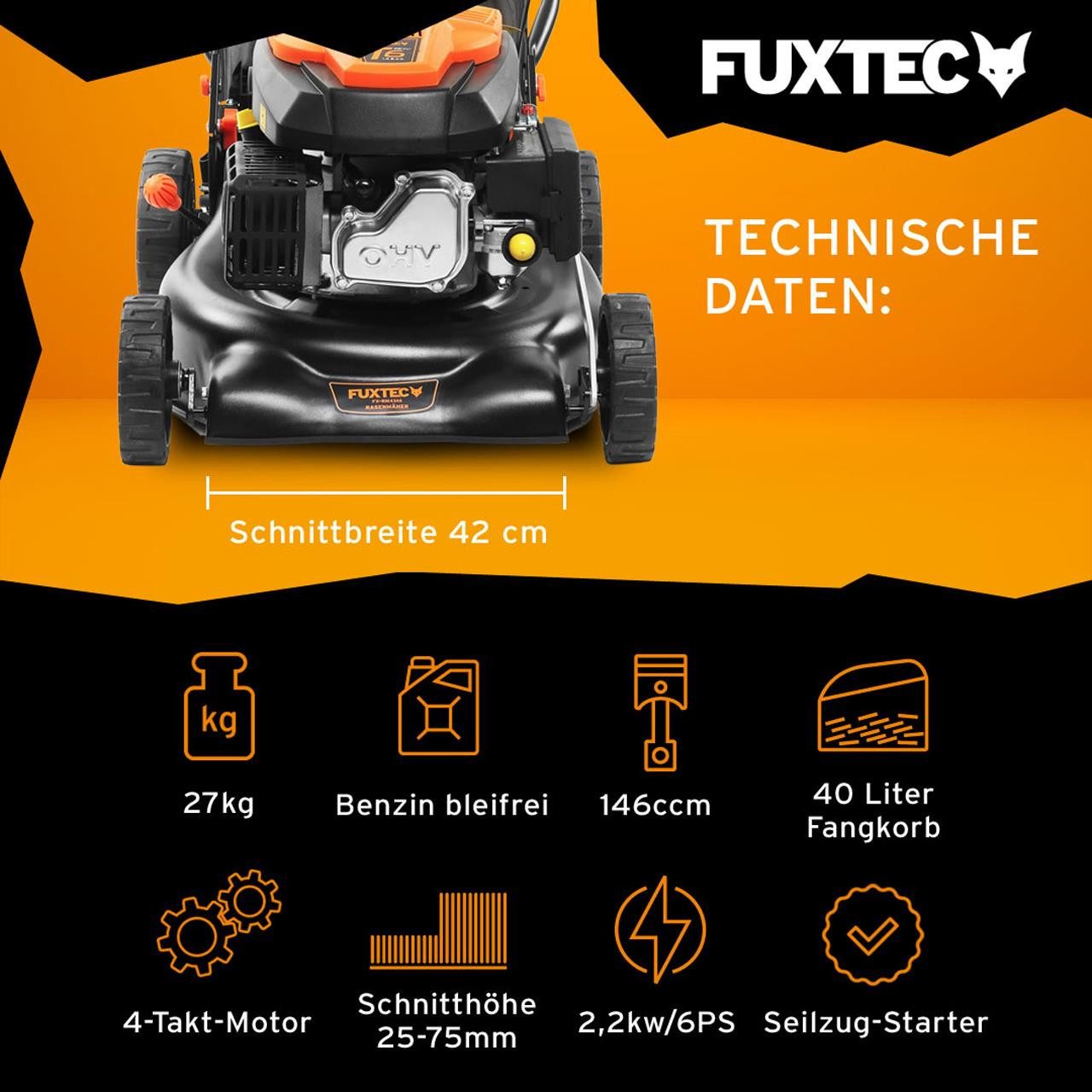 FUXTEC Benzinrasenmäher FX-RM4346, 42 cm Schnittbreite, günstig online kaufen