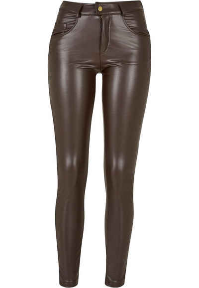 URBAN CLASSICS Stoffhose Urban Classics Damen Ladies Mid Waist Synthetic Leather Pants (1-tlg)