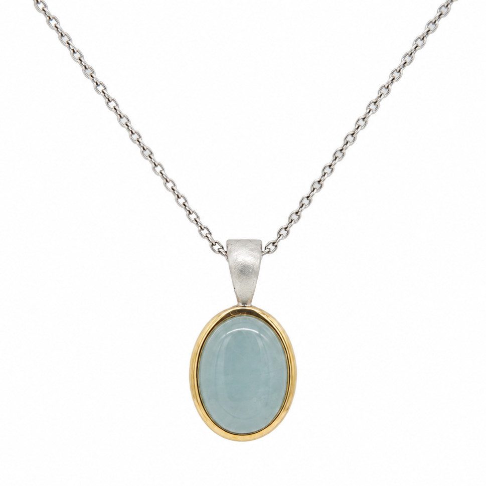 Sogni d'oro Kettenanhänger "Aquamarinbrise" mit Milky Aquamarin, Silber 925, teilweise vergoldet, Clip-Anhänger