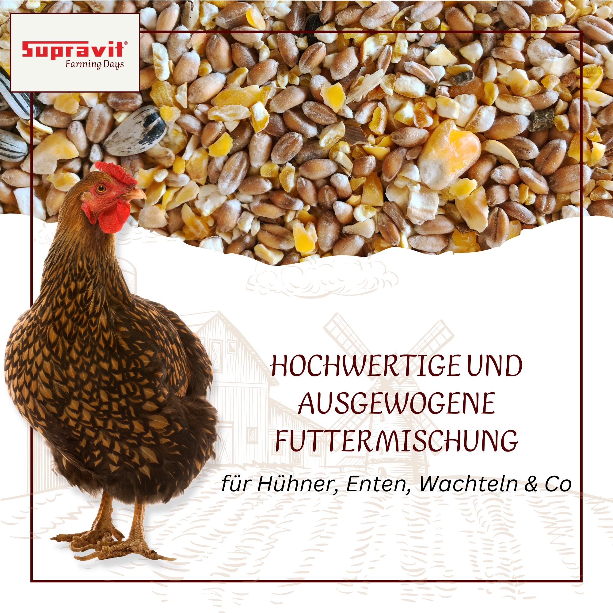 Supravit Geflügelkörnerfutter - Körnermischung OHNE GENTECHNIK, Hauptfutter für: Nutz-/ Wildtier