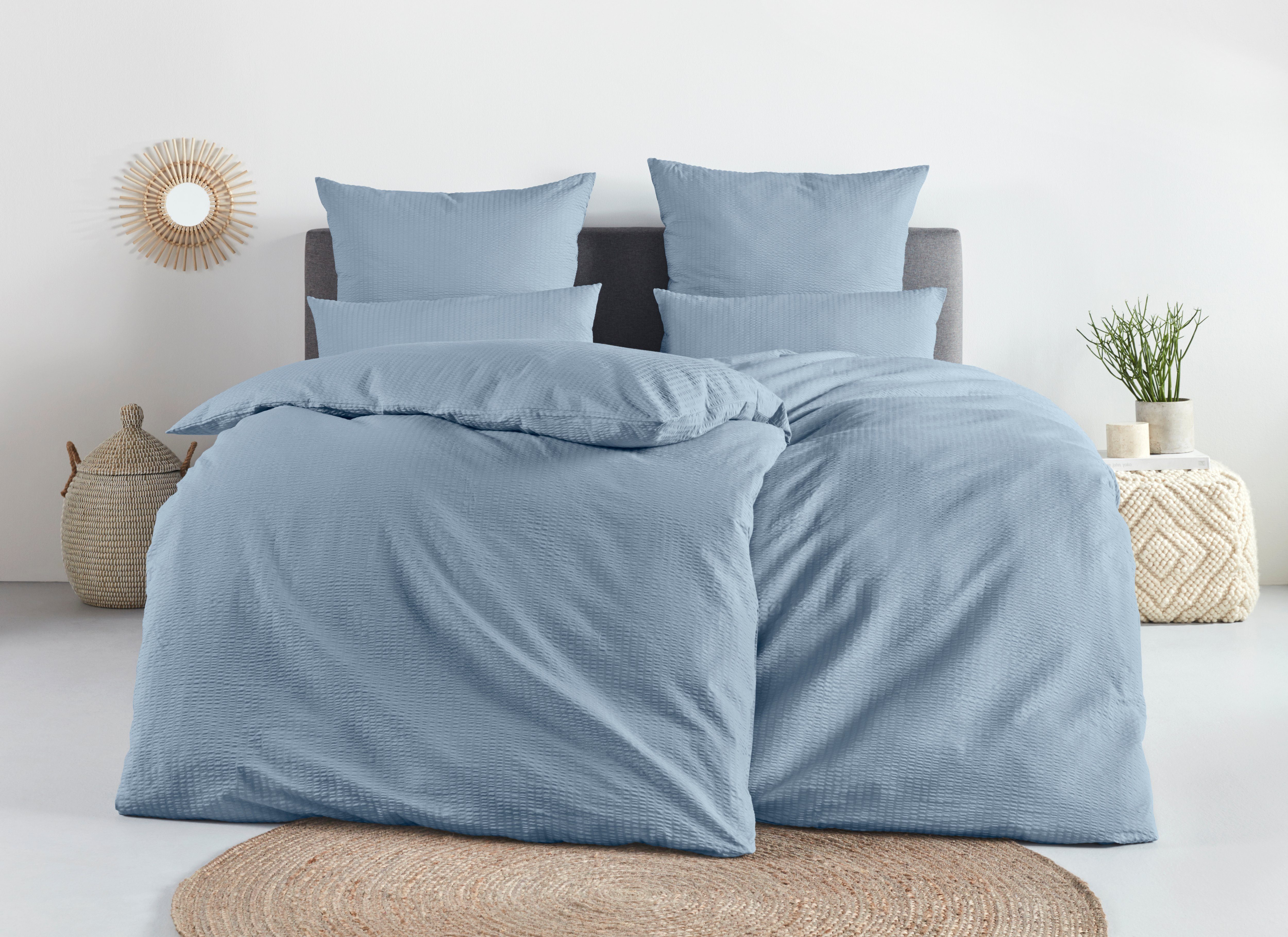 OTTO home Bettwäsche Sari2 in Seersucker Qualität ideal für Sommer, Baumwolle, Seersucker, 2 teilig, uni Bettwäsche mit Reißverschluss in Gr. 135x200 oder 155x220 cm