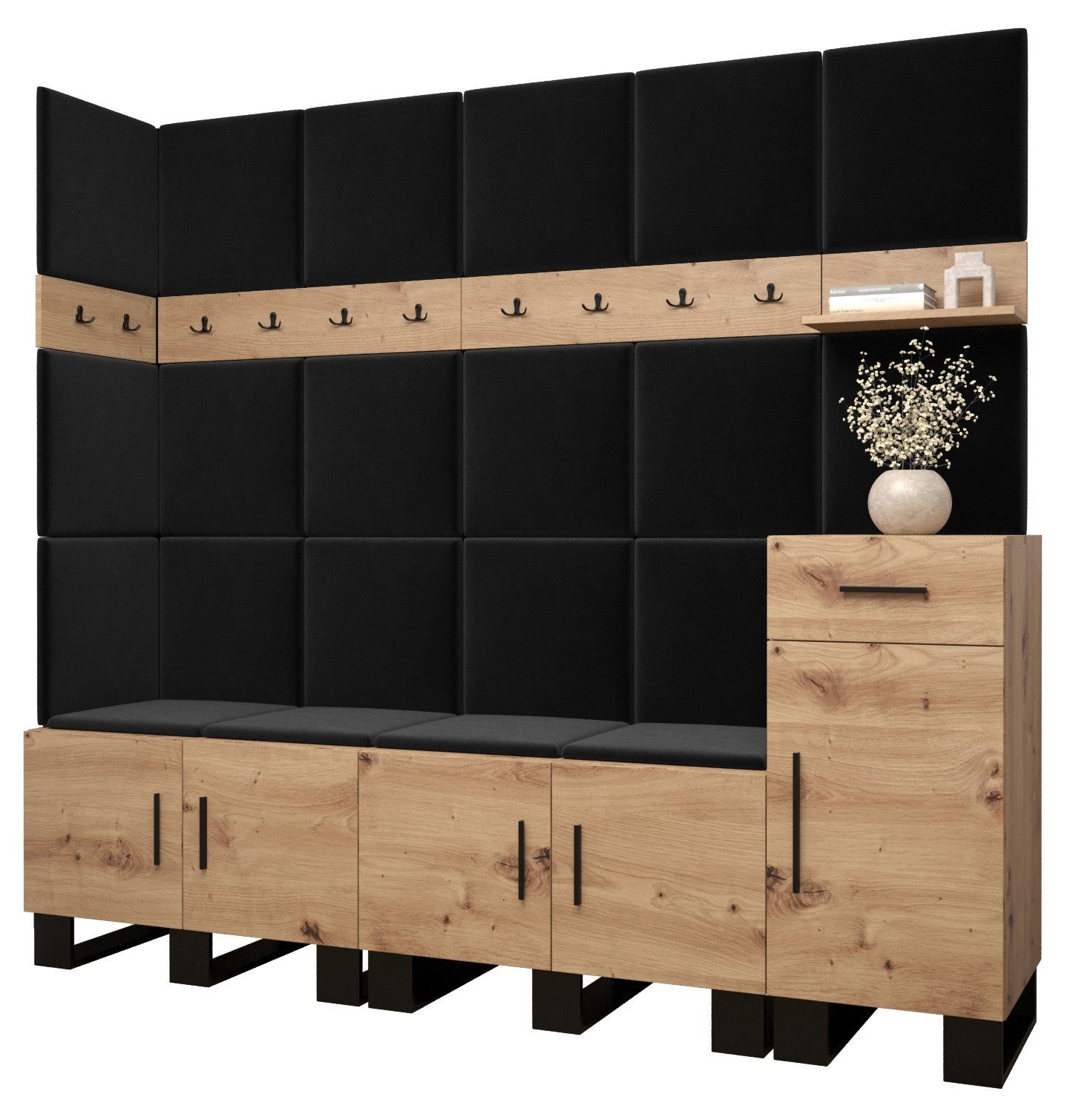 ABIKS MÖBEL Garderoben-Set ARTIN Set 9 Garderobe mit gepolsterten Paneelen, Industriell Design