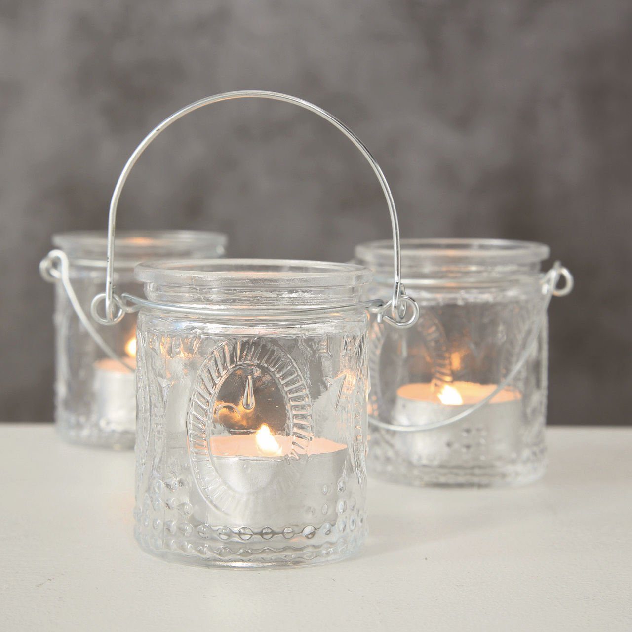 Spetebo Teelichthalter Glas Teelichthalter - 3er Set / 7 cm (3er Set), Windlichter zum Aufhängen