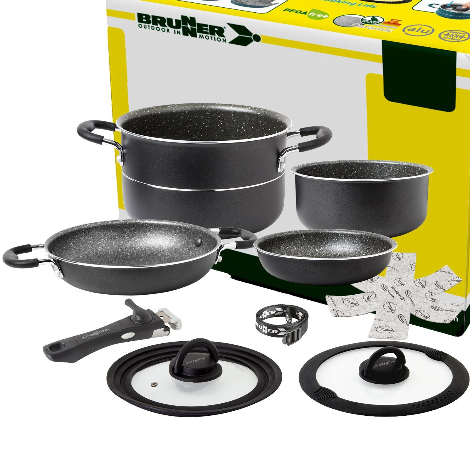 BRUNNER Topf-Set BRUNNER Camping Topfset PIRATE Vacublock Leicht, Stapelbar, Alu, (7-tlg)