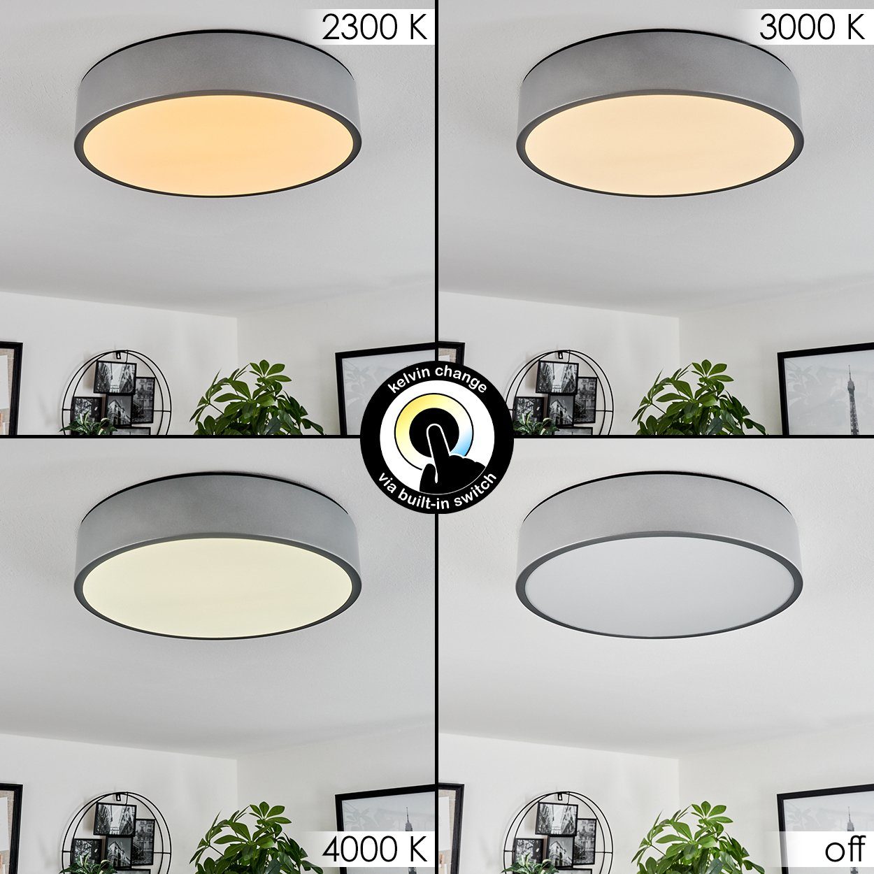 Deckenleuchte »Pianca« 4000 hofstein in moderne Deckenlampe Kelvin Aluminiumfarben/Weiß,