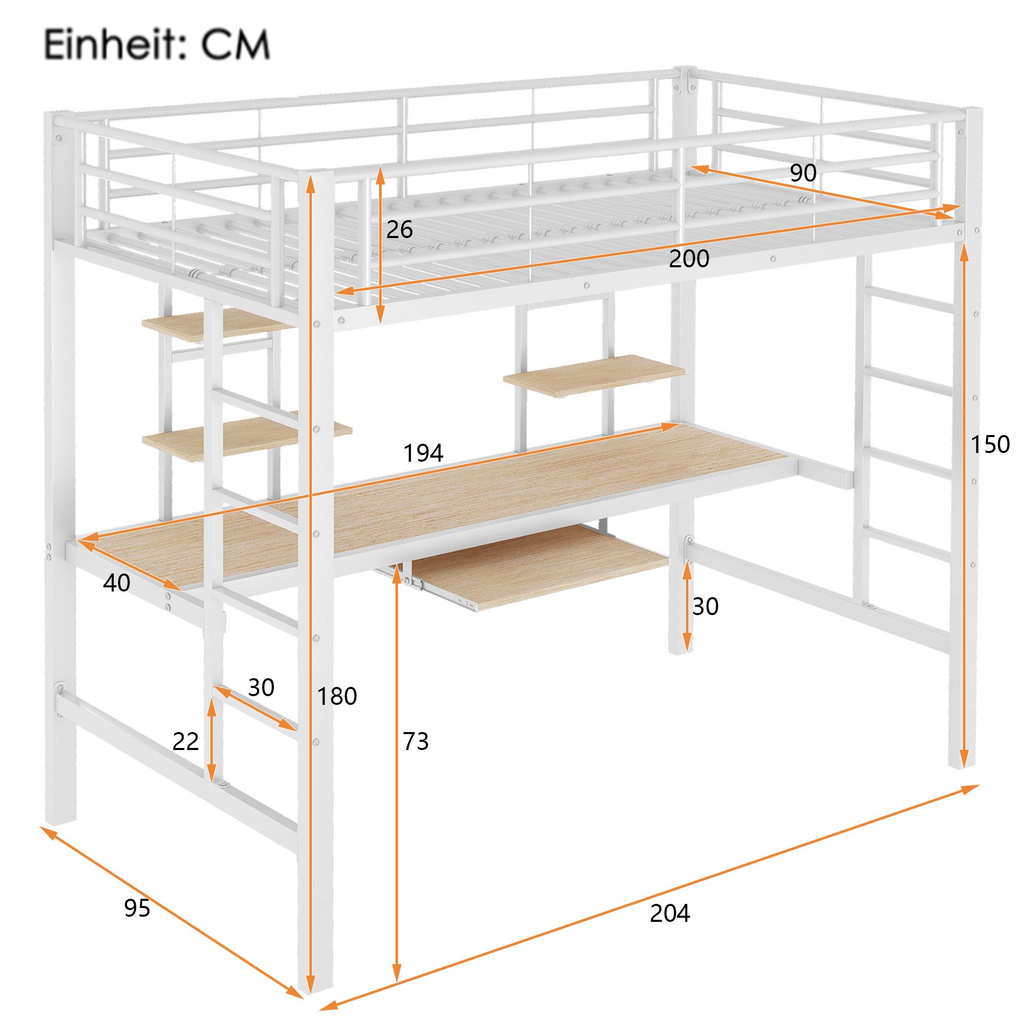 TavilaEcon Hochbett mit Schreibtisch und zwei Bücherregalen, 90×200/140×200 günstig online kaufen