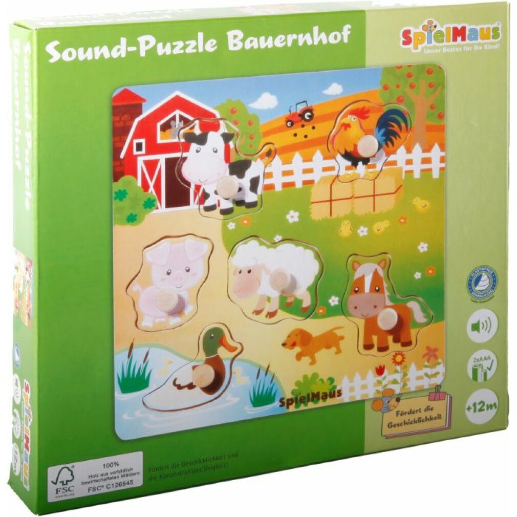 Vedes Spiel SpielMaus Holz Sound Holzpuzzle Bauernhof