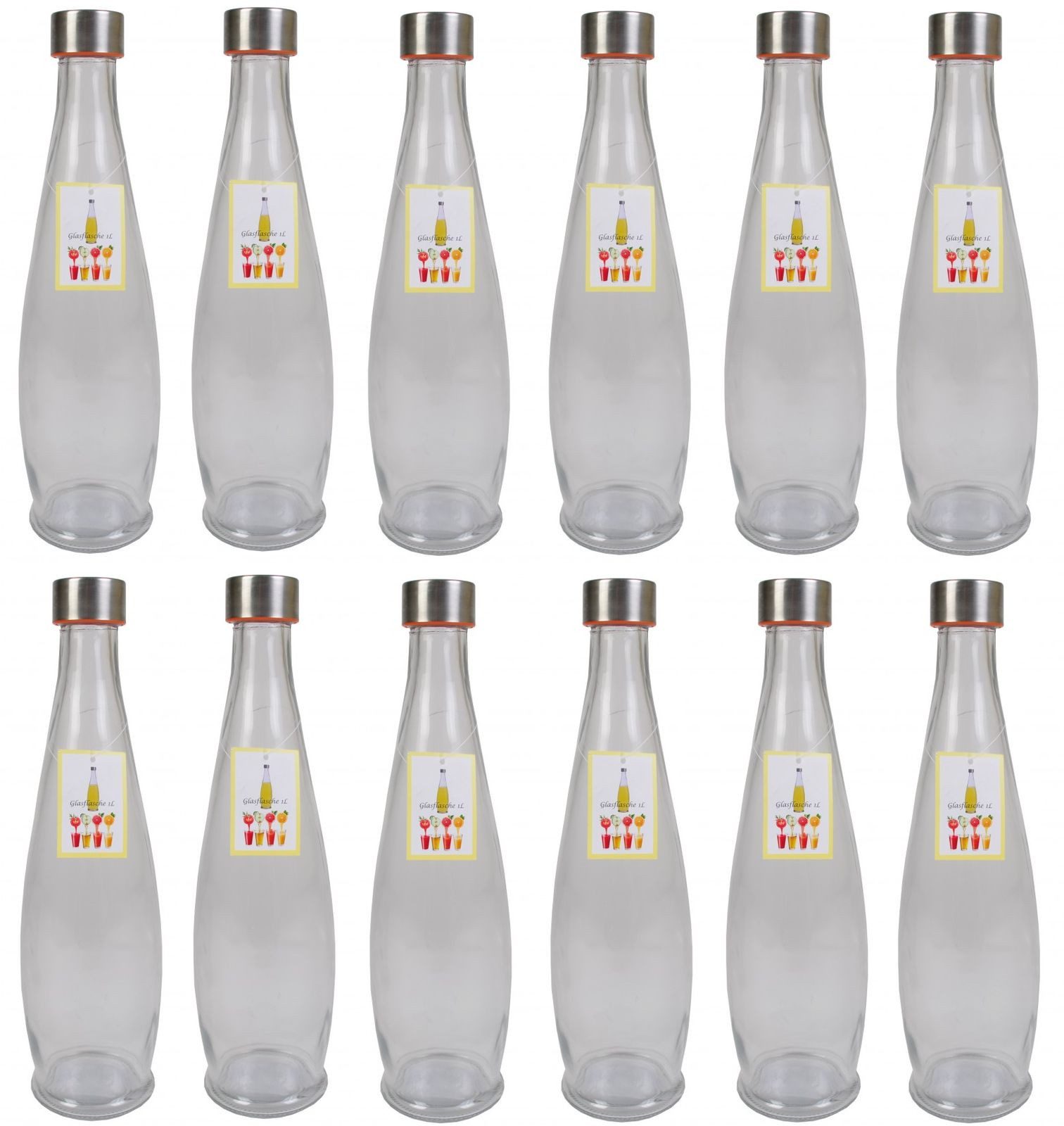 BURI Trinkflasche 12x Glasflasche 1L mit Schraubdeckel Flasche Schraubverschluss Saft Mo