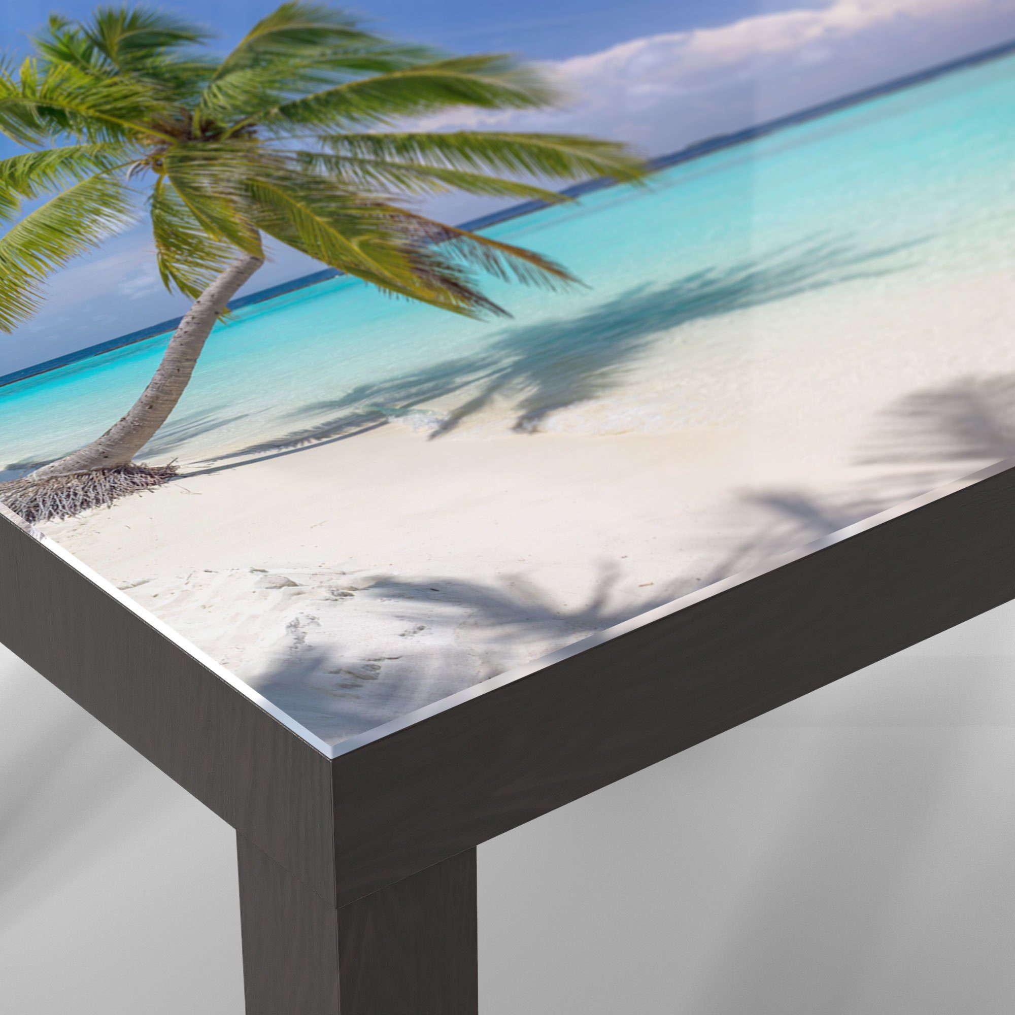 'Paradiesischer Glastisch Couchtisch Schwarz Strand', DEQORI Beistelltisch modern Glas