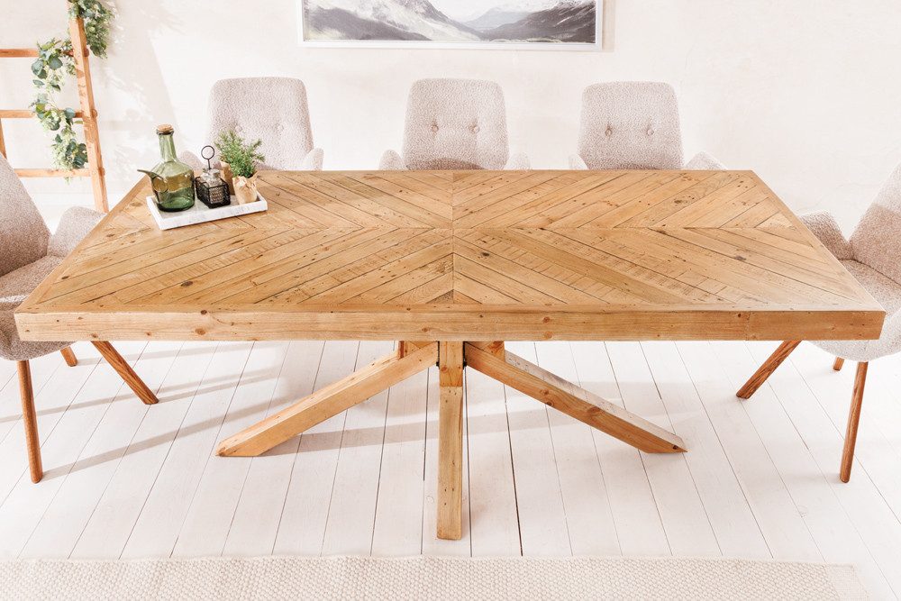 riess-ambiente Esstisch MOSAIK 160cm natur - recycelte Pinienholz, Sterngestell (Einzelartikel, 1-St), mit Mosaik-Bohlenoptik & Platz für 6 Personen – ideal für Esszimmer