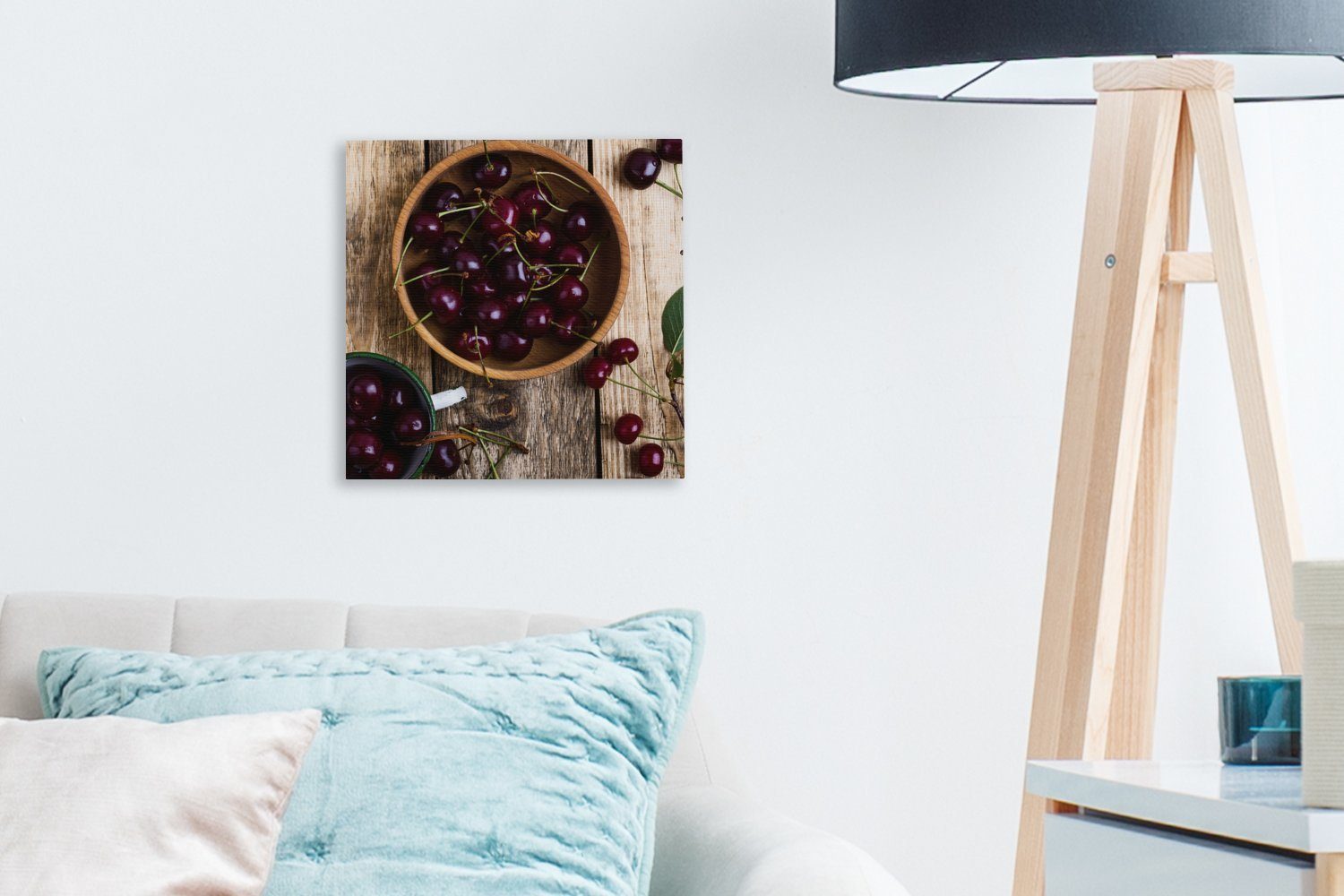 OneMillionCanvasses® Leinwandbild Kirsche - Wohnzimmer Schale - für Bilder St), Leinwand Holz, (1 Schlafzimmer