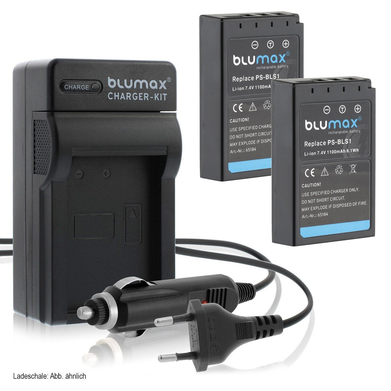 Blumax Set mit Lader für Olympus BLS1 D-SLR 1100 mAh Kamera-Akku