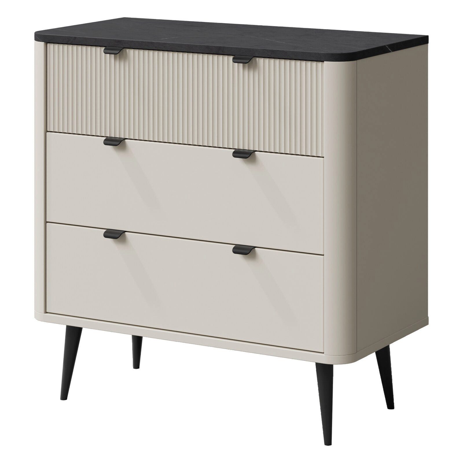 ROYAL24_MARKT Kommode Marly Kommode 90 cm mit 3 Schubladen – Kaschmir / Grauer Stein