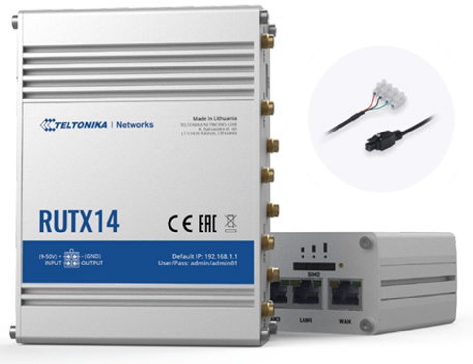 LTE/WLAN Teltonika mit 12V Cat12, 4G/LTE-Router Teltonika Anschlusskabel RutX14, Router