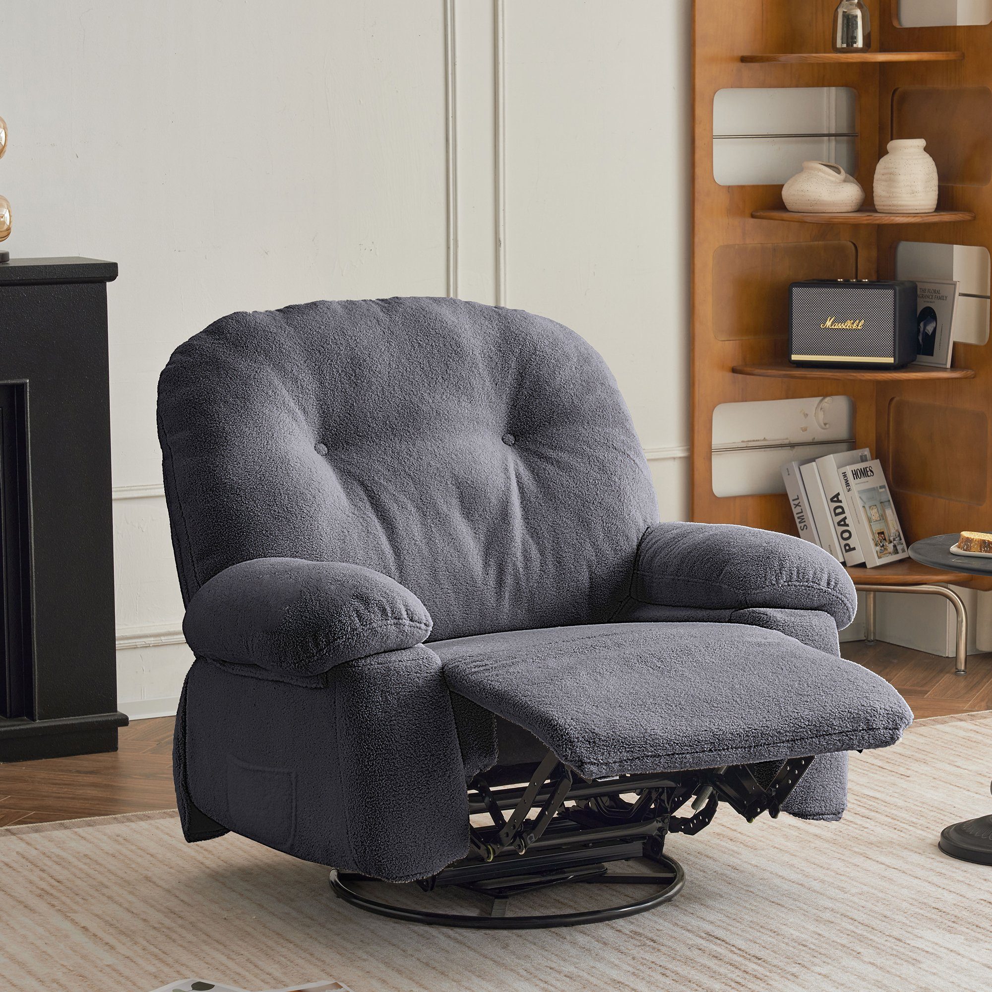 OKWISH TV-Sessel Relaxsessel mit Fernbedienung Heimkino-Loungesesse), 360° Timer Drehfunktion Grau (Wohnzimmersessel, mit und